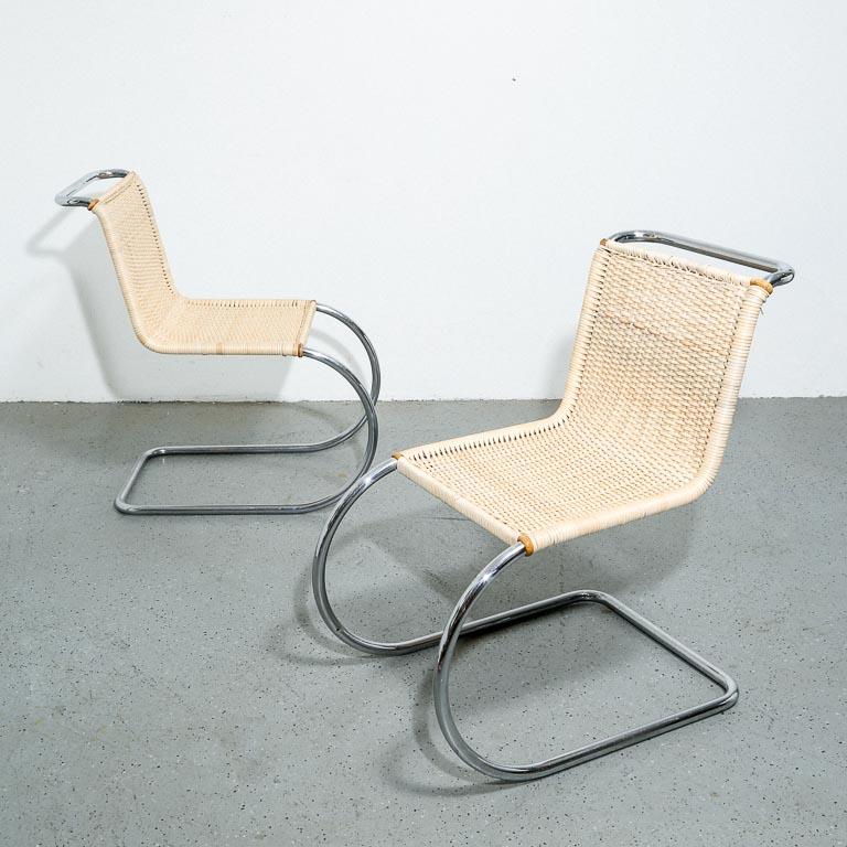 Bauhaus Vintage MR10 Rattan Side Chairs by Stendig For Sale