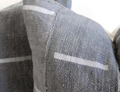 Vintage Mud Cloth Pillow in Gray Blue with Light Gray Stripes