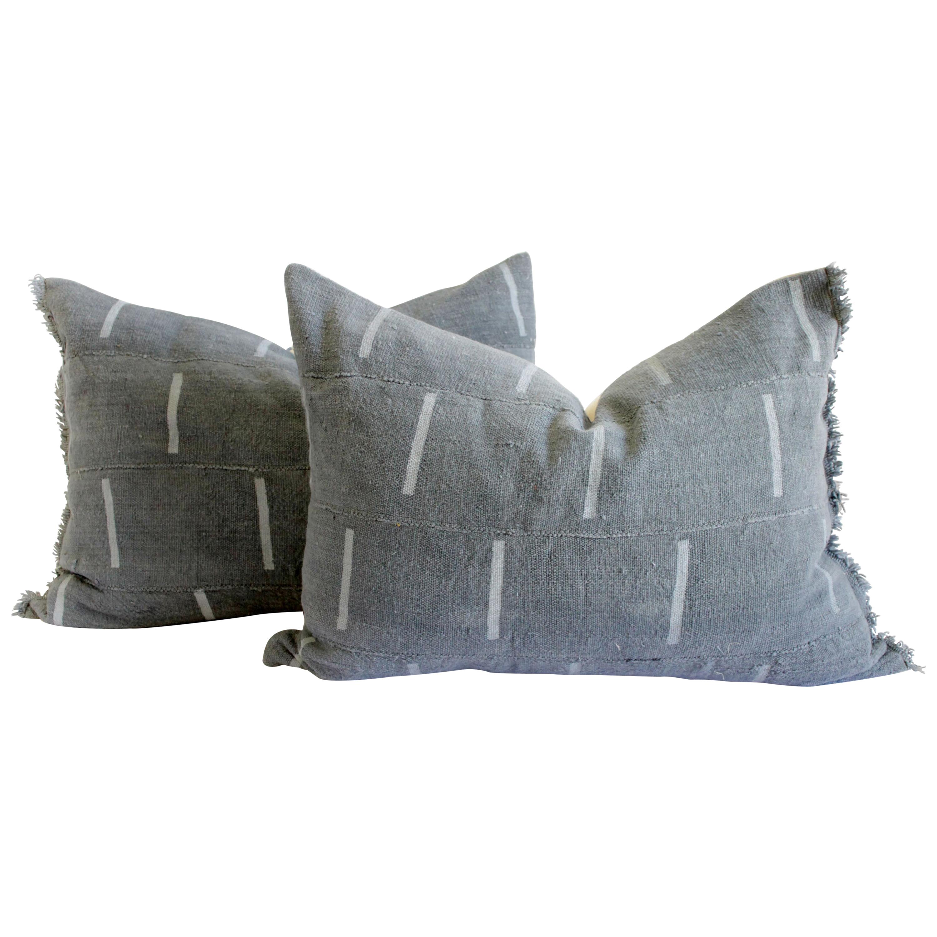Vintage Mud Cloth Standard Sham Pillows in Gray Blue