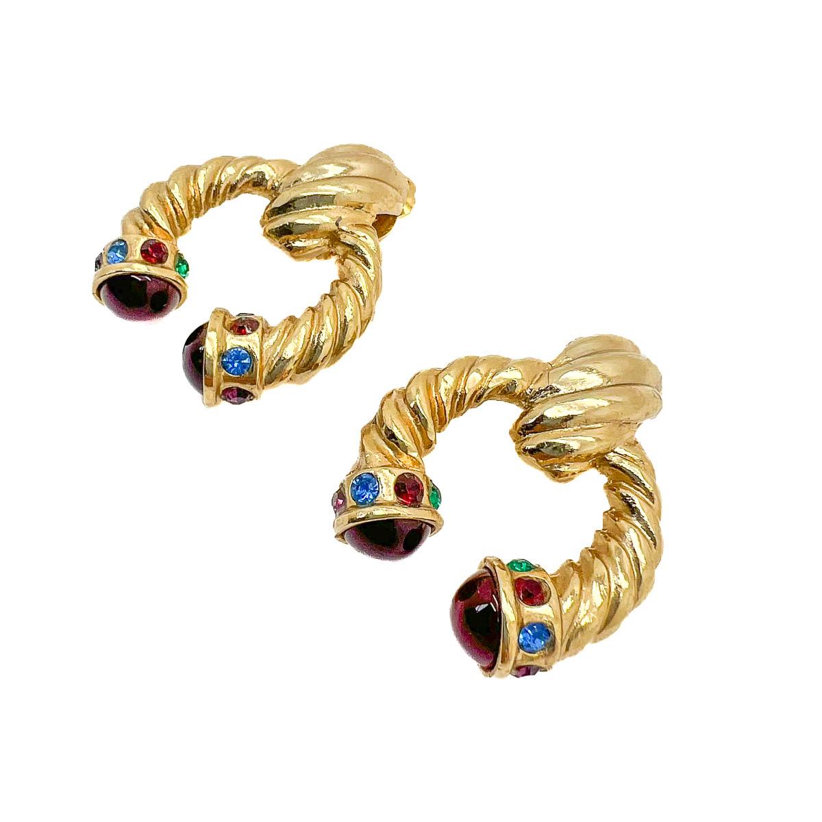 Vintage Mughal Cabochon Door Knocker Earrings 1980s In Good Condition For Sale In Wilmslow, GB
