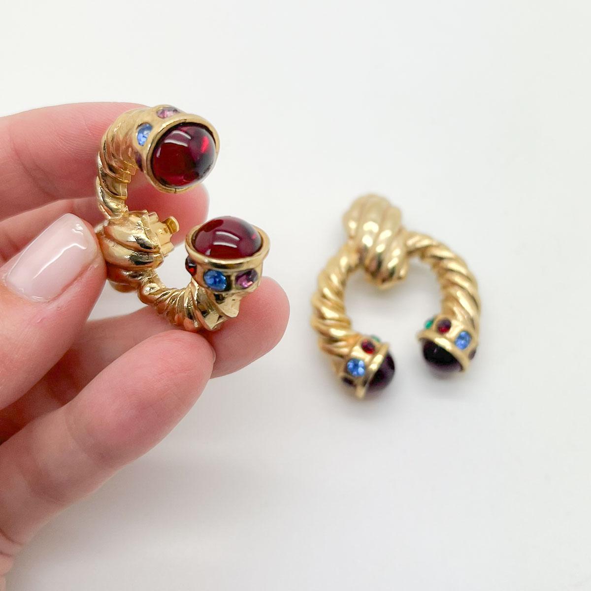Women's or Men's Vintage Mughal Cabochon Door Knocker Earrings 1980s For Sale