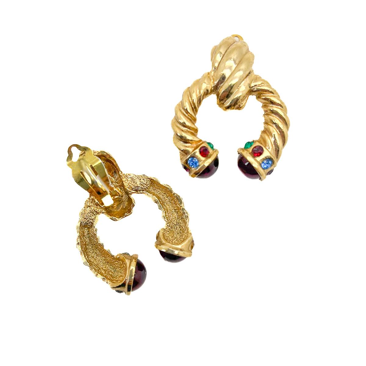 Vintage Mughal Cabochon Door Knocker Earrings 1980s For Sale 1