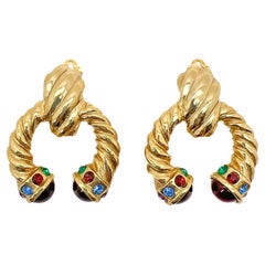 Boucles d'oreilles moghols vintage avec cabochon de porte, années 1980