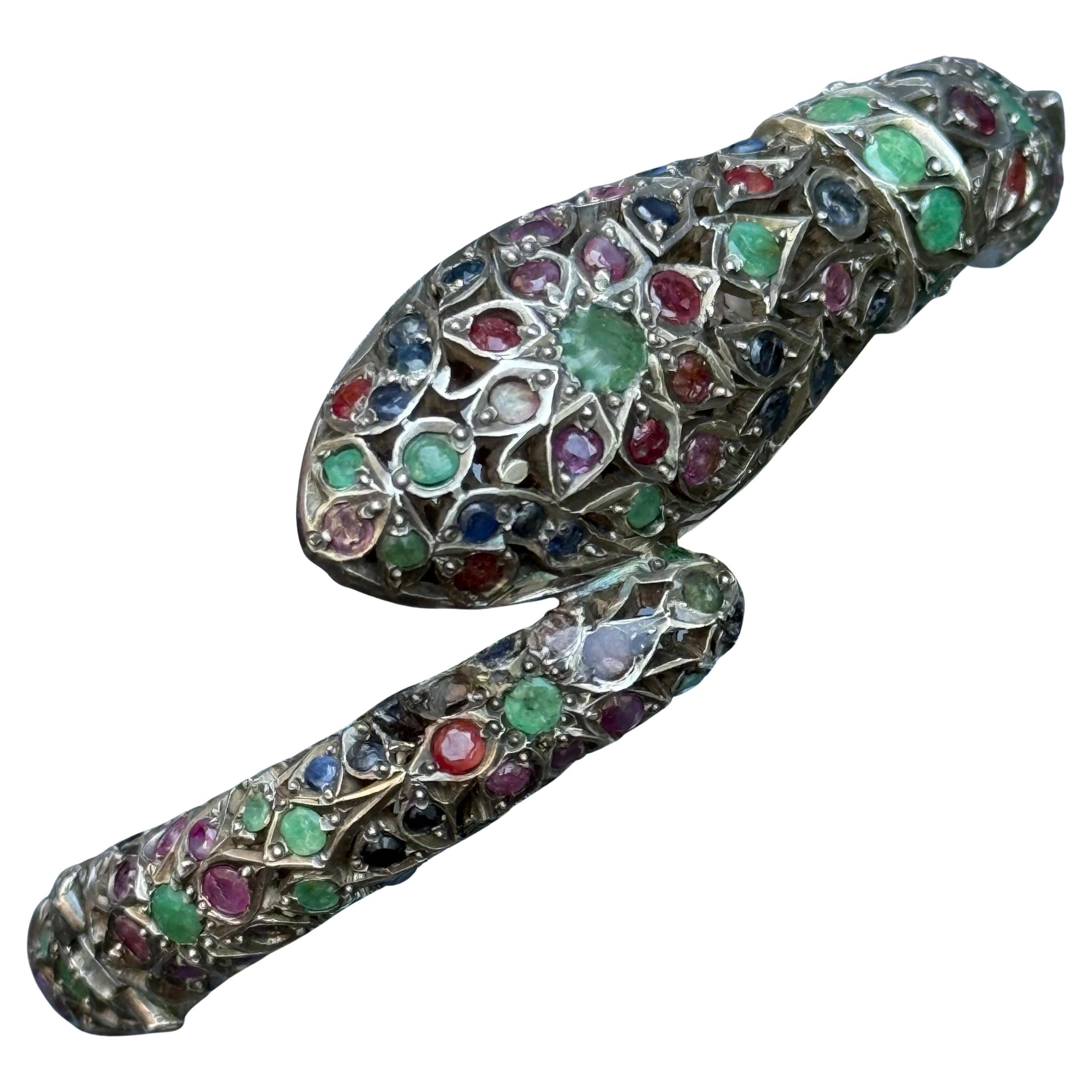 Vintage Mughal Silber Scharnier Schlangenarmband Armreif Armband Armreif Edelsteine Nieten