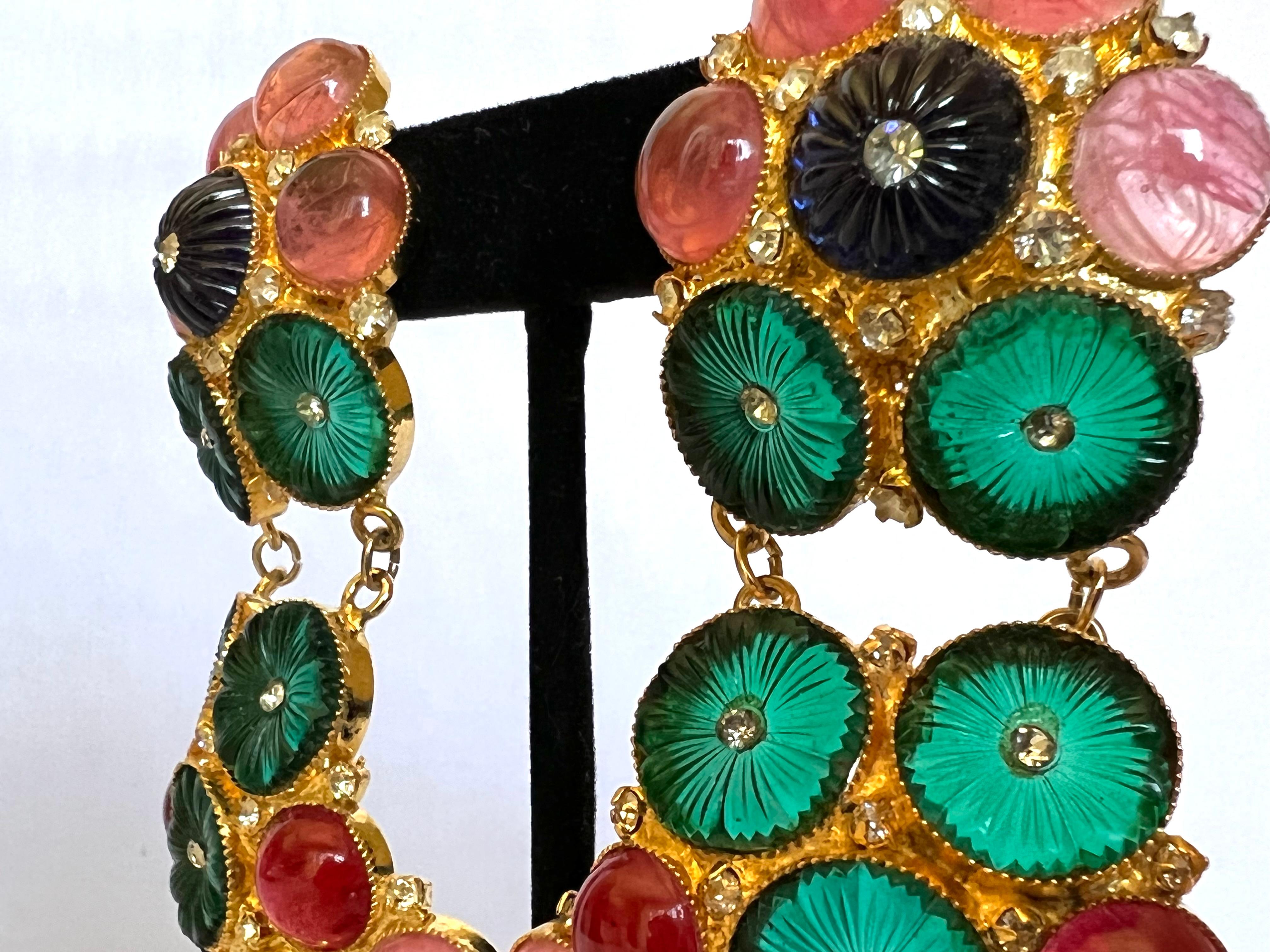 Art Deco Vintage Mughal Style Fruit Salad Jeweled Earrings 