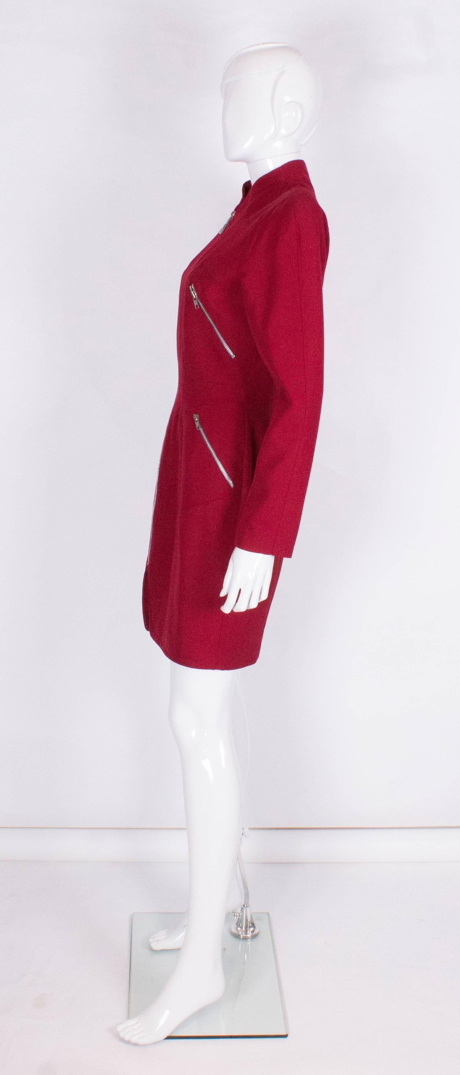 Red Vintage Mugler Aubergine Zip Up Dress For Sale