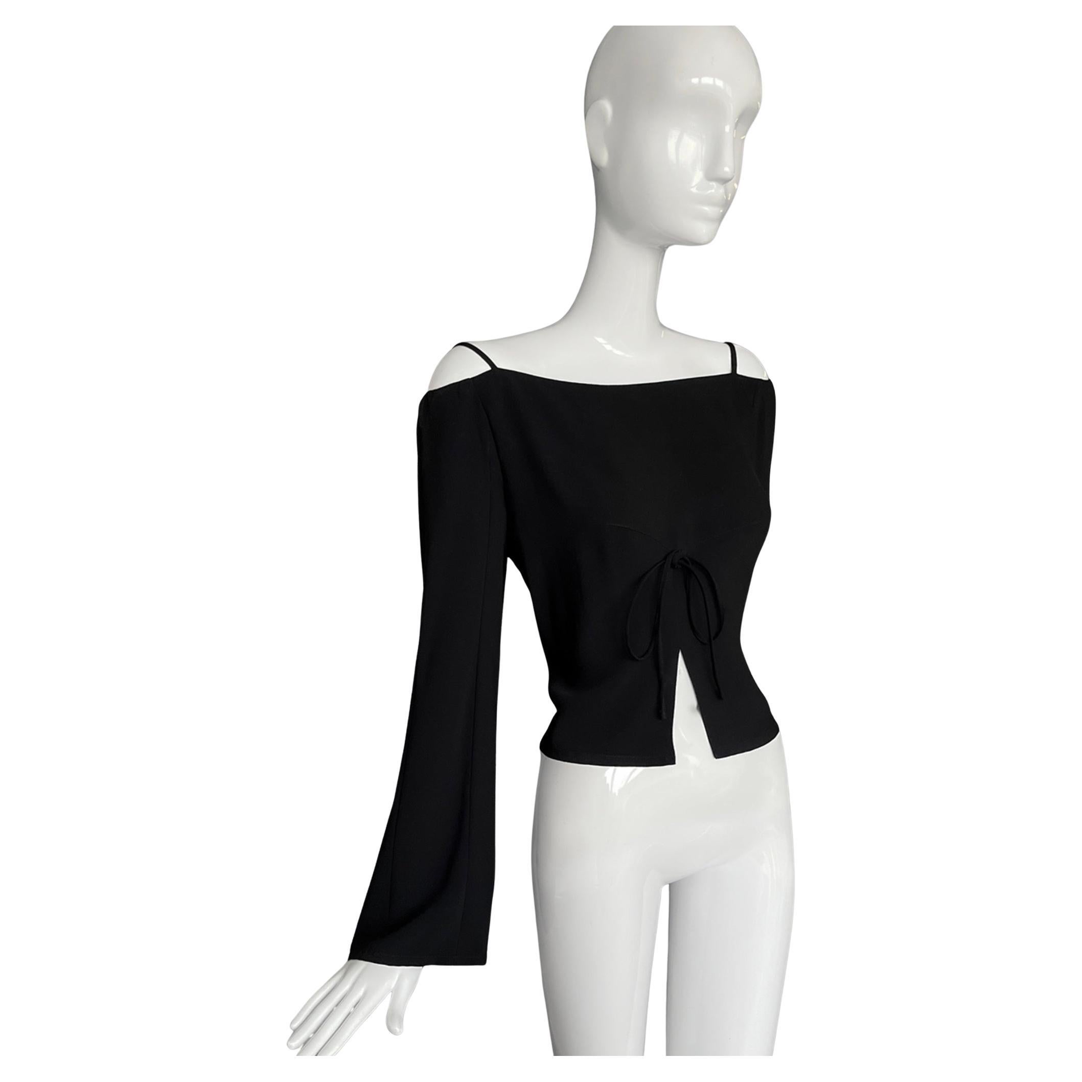 Vintage Mugler Top Primavera 1999 Archivo Blusa Camisa Negra en venta