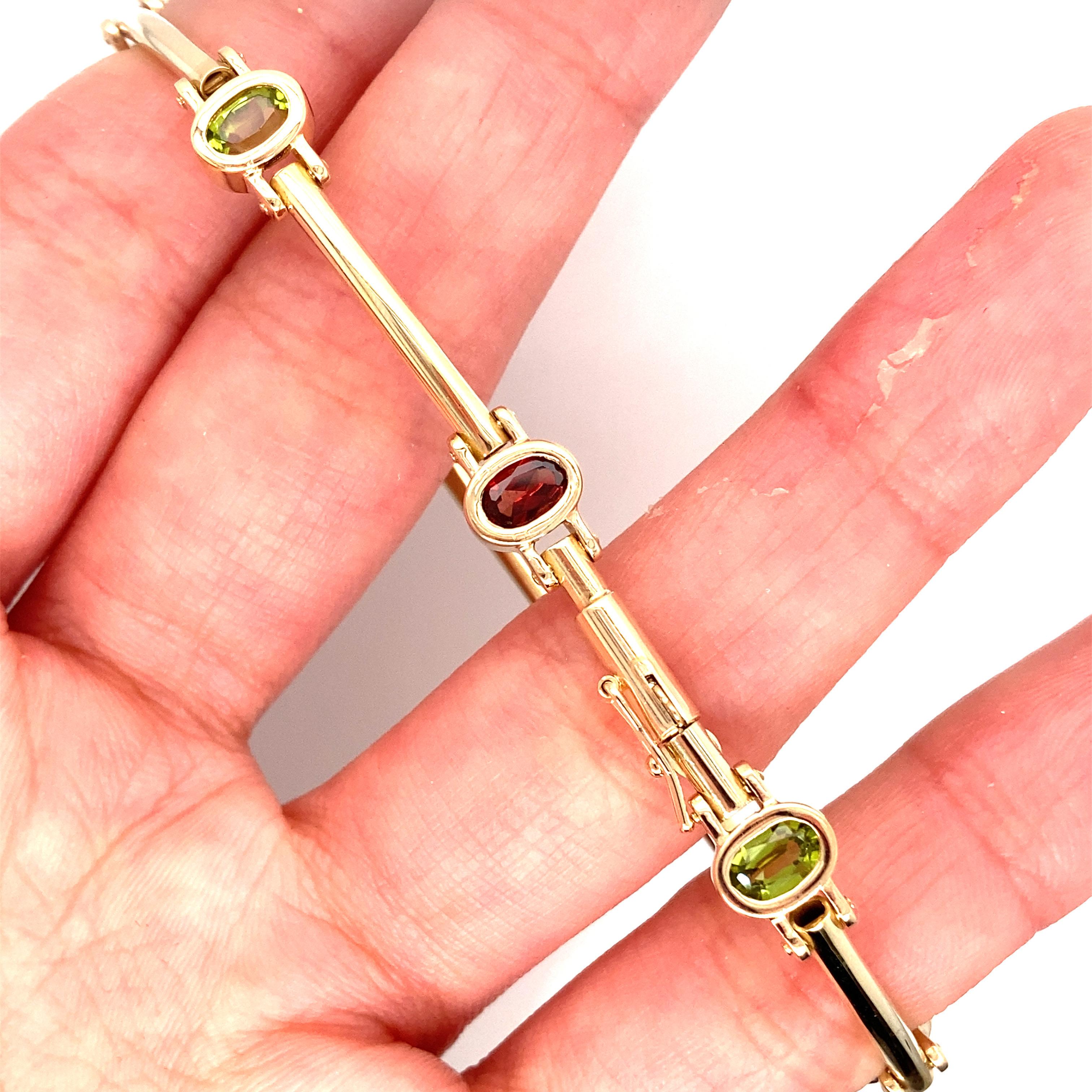 Vintage Mulit Color Semi Precious Gemstone Bezel and Bar Link Bracelet For Sale 4