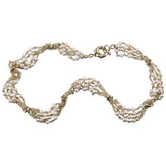 Vintage Multi-Chain Pearl Necklace in 14 Karat Yellow Gold