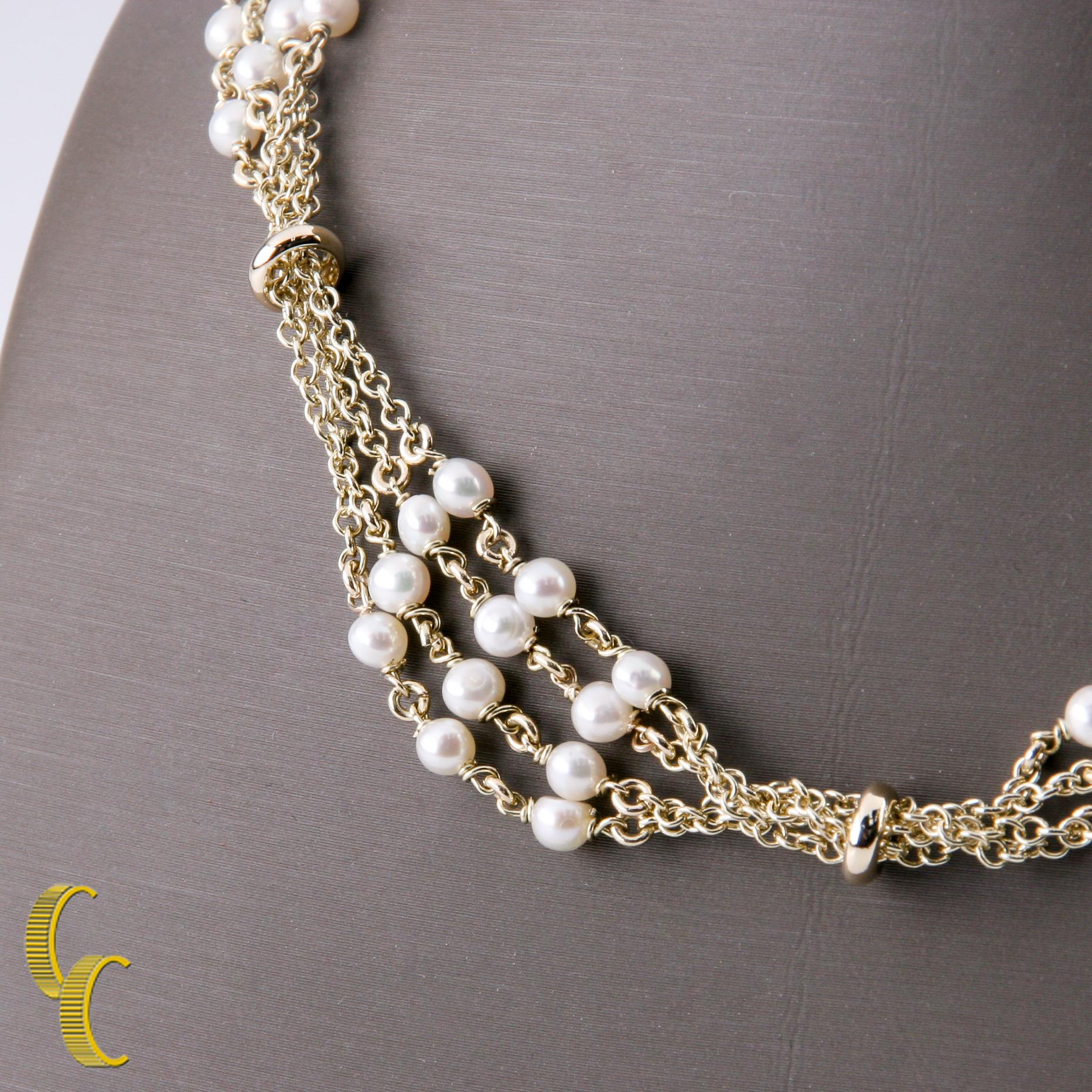 Vintage Multi-Chain Pearl Necklace in 14 Karat Yellow Gold In Good Condition In Sherman Oaks, CA