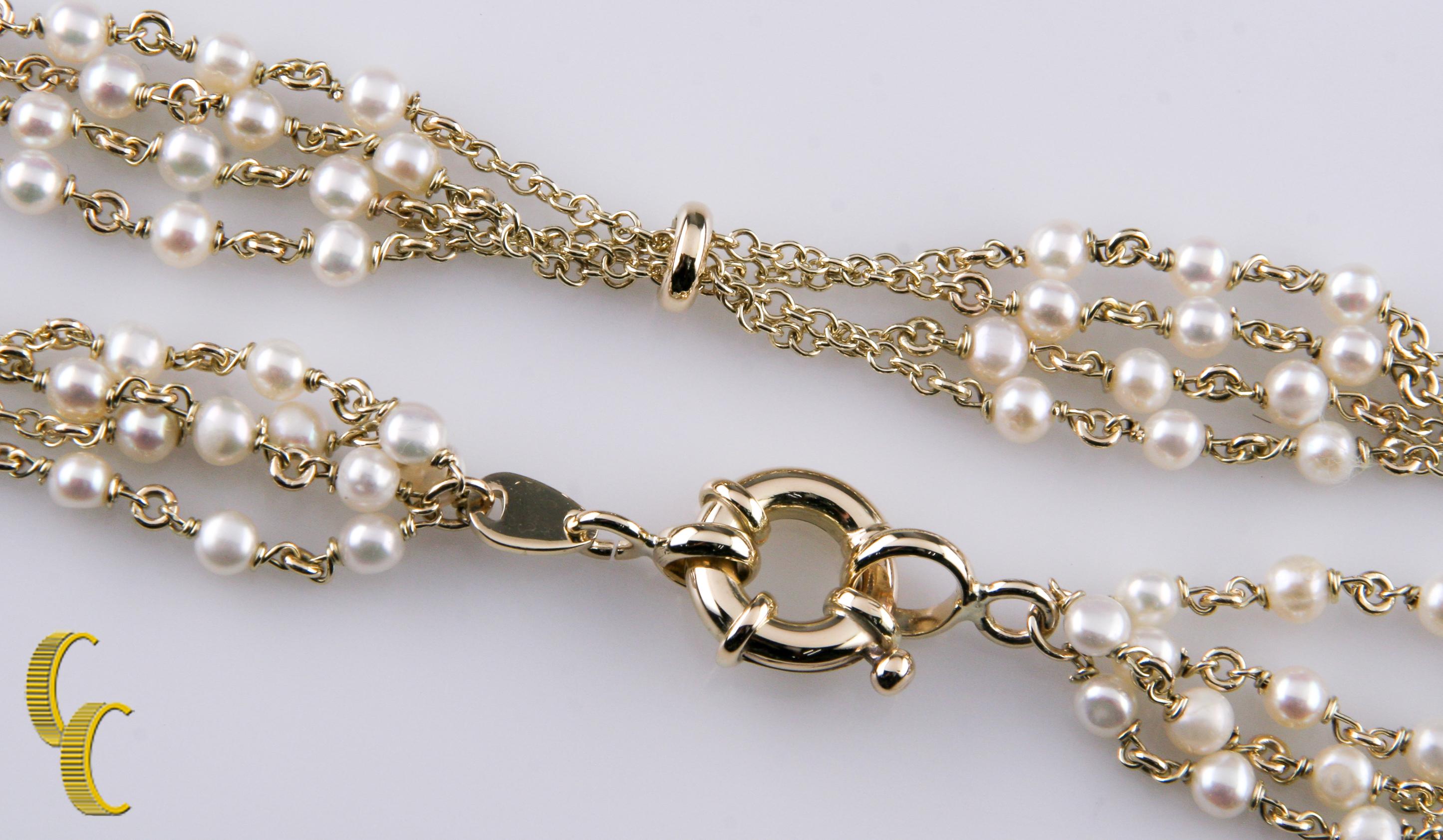 Women's Vintage Multi-Chain Pearl Necklace in 14 Karat Yellow Gold