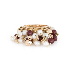 Vintage Multi Charm Ring Pearl Carnelian 14 Karat Gold Estate Fine Jewelry