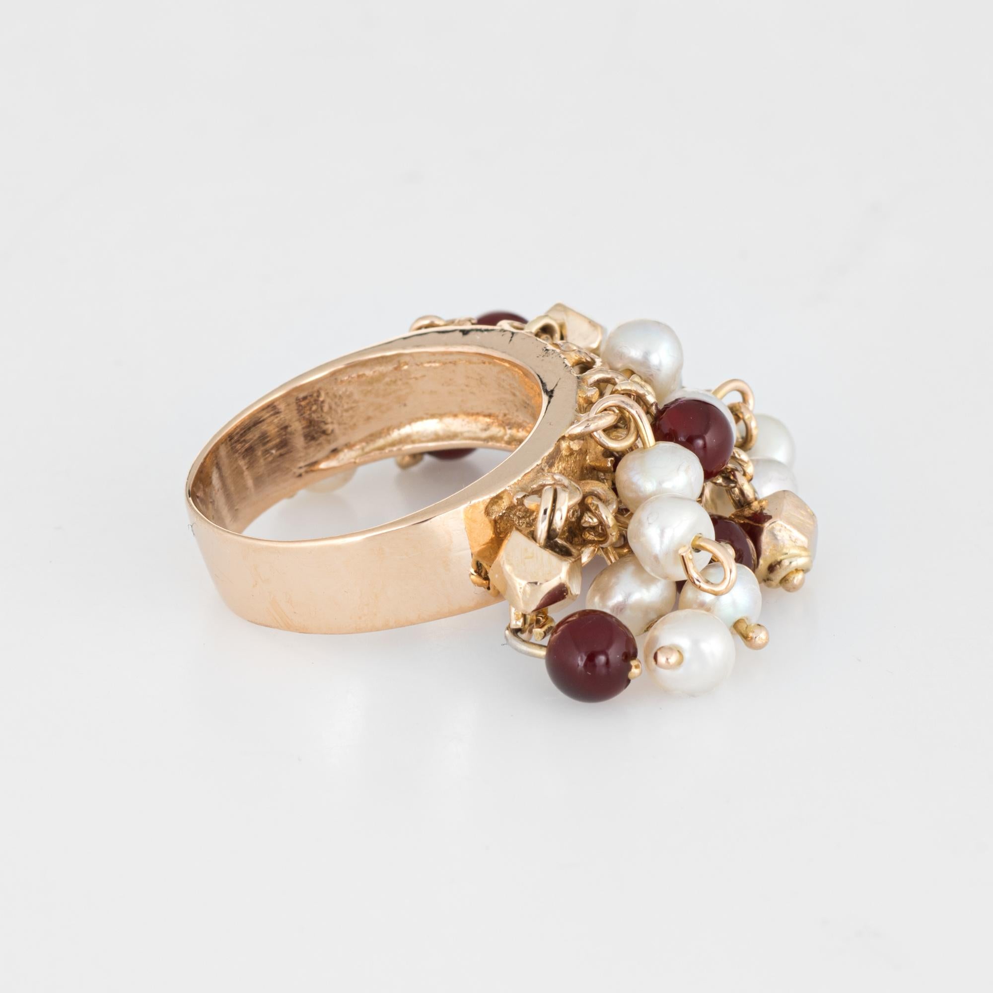 Modern Vintage Multi Charm Ring Pearl Carnelian 14 Karat Gold Estate Fine Jewelry