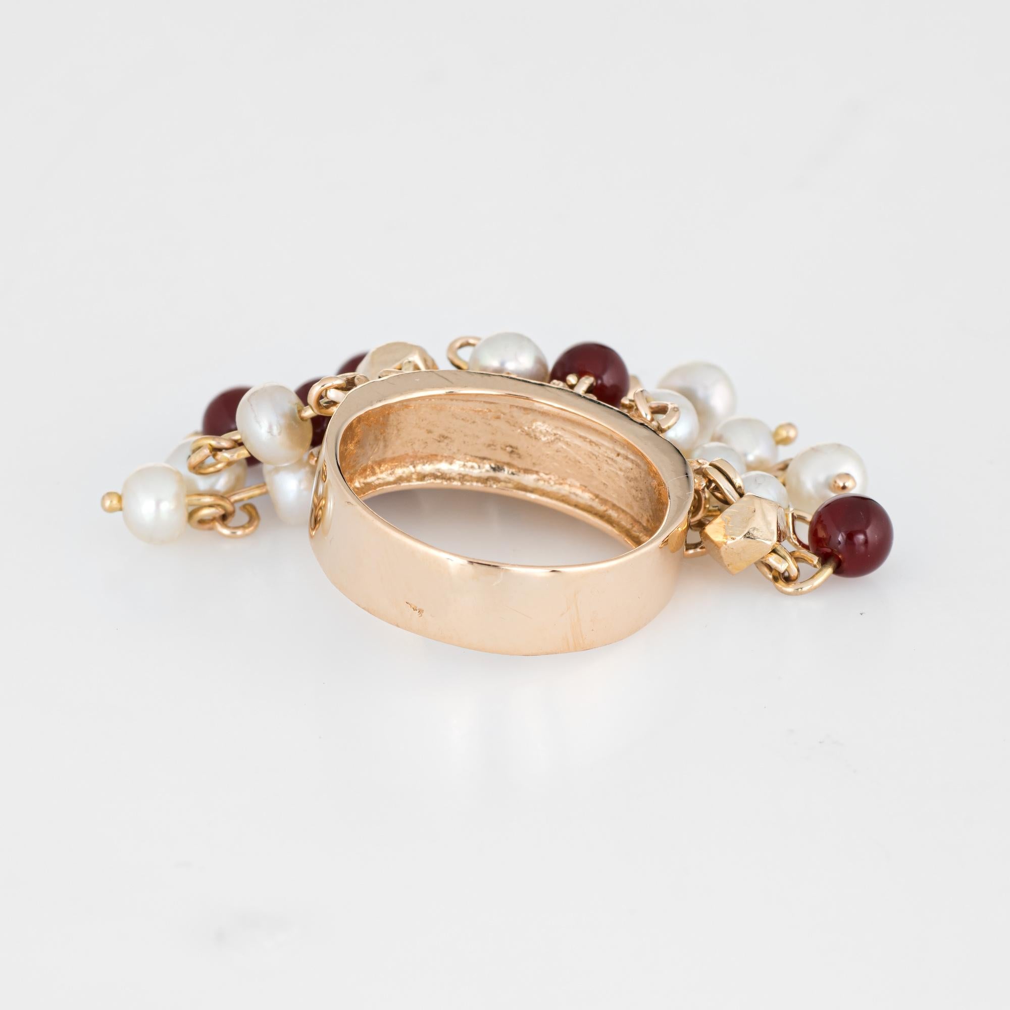 Vintage Multi Charm Ring Pearl Carnelian 14 Karat Gold Estate Fine Jewelry In Good Condition In Torrance, CA