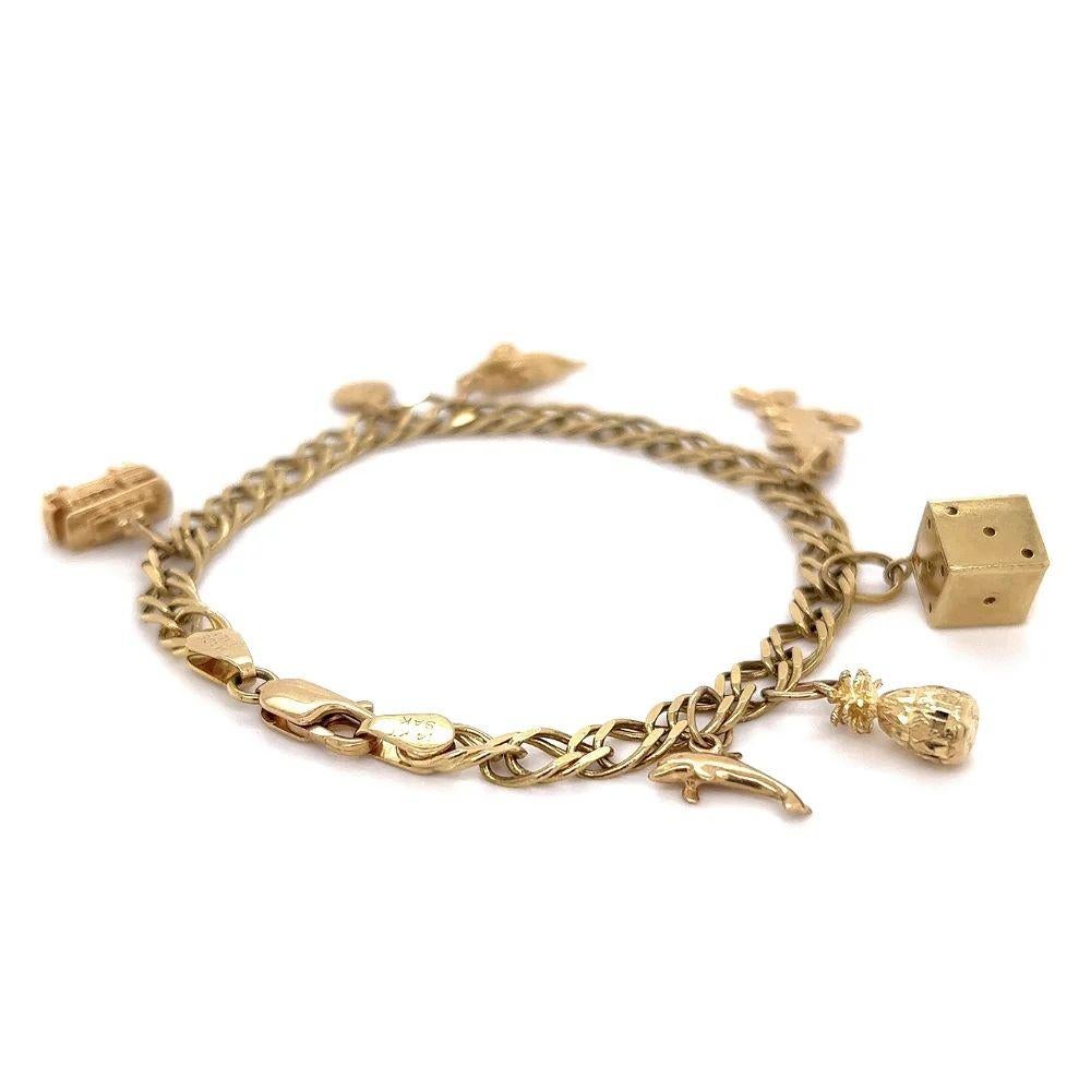 Women's Vintage Multi Charm with Minnie Mouse Gold Link Bracelet For Sale