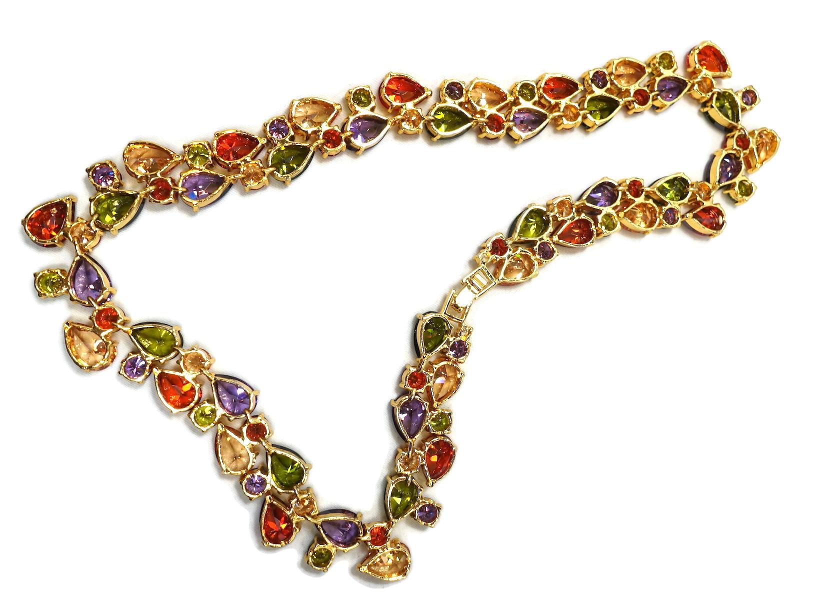 Women's or Men's Vintage Multi-Color 1970s Crystal Necklace