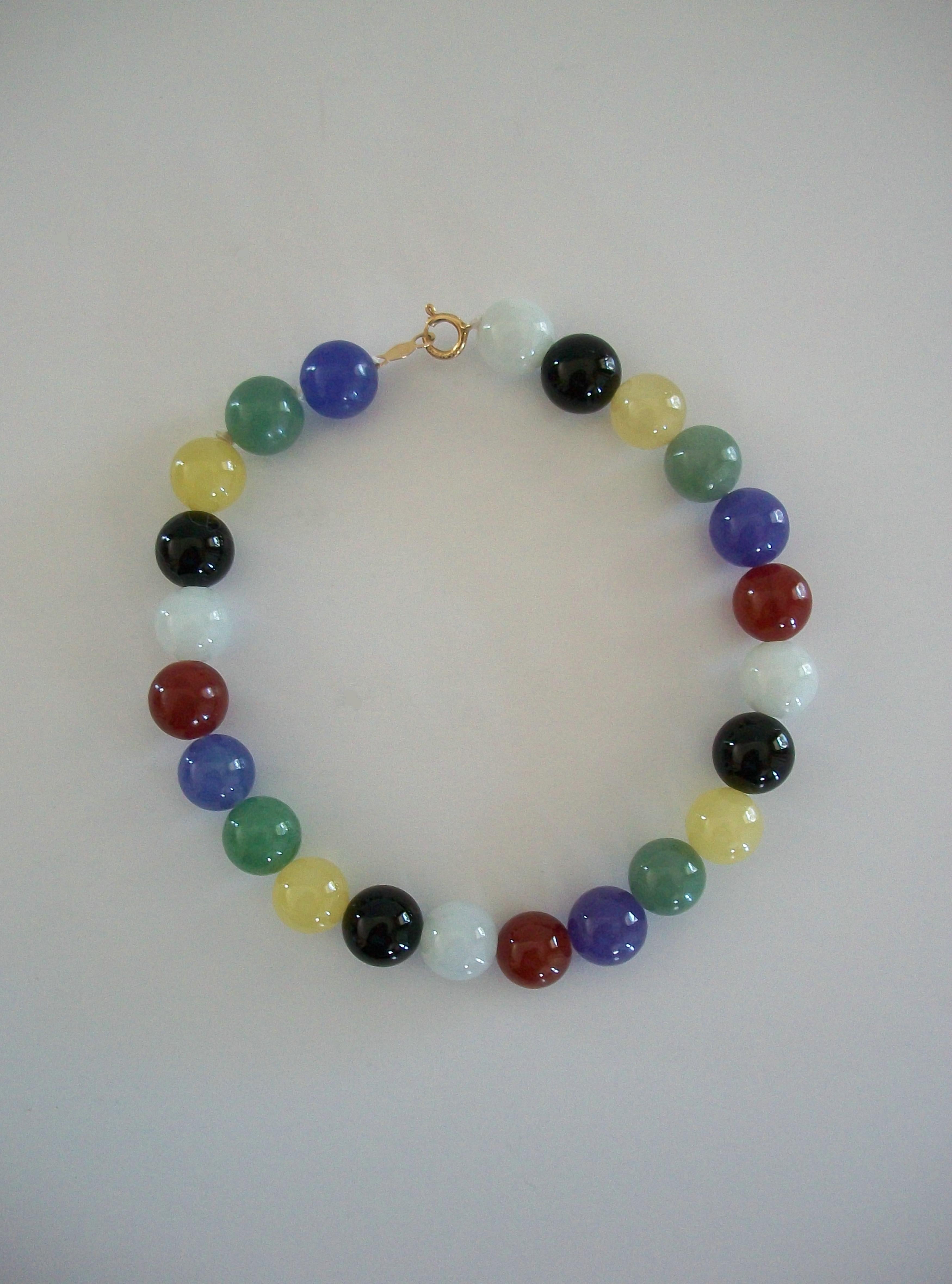 Bracciale di quarzo con perline multicolore d'epoca - Chiusura a 14 carati - Lunghezza 7,5