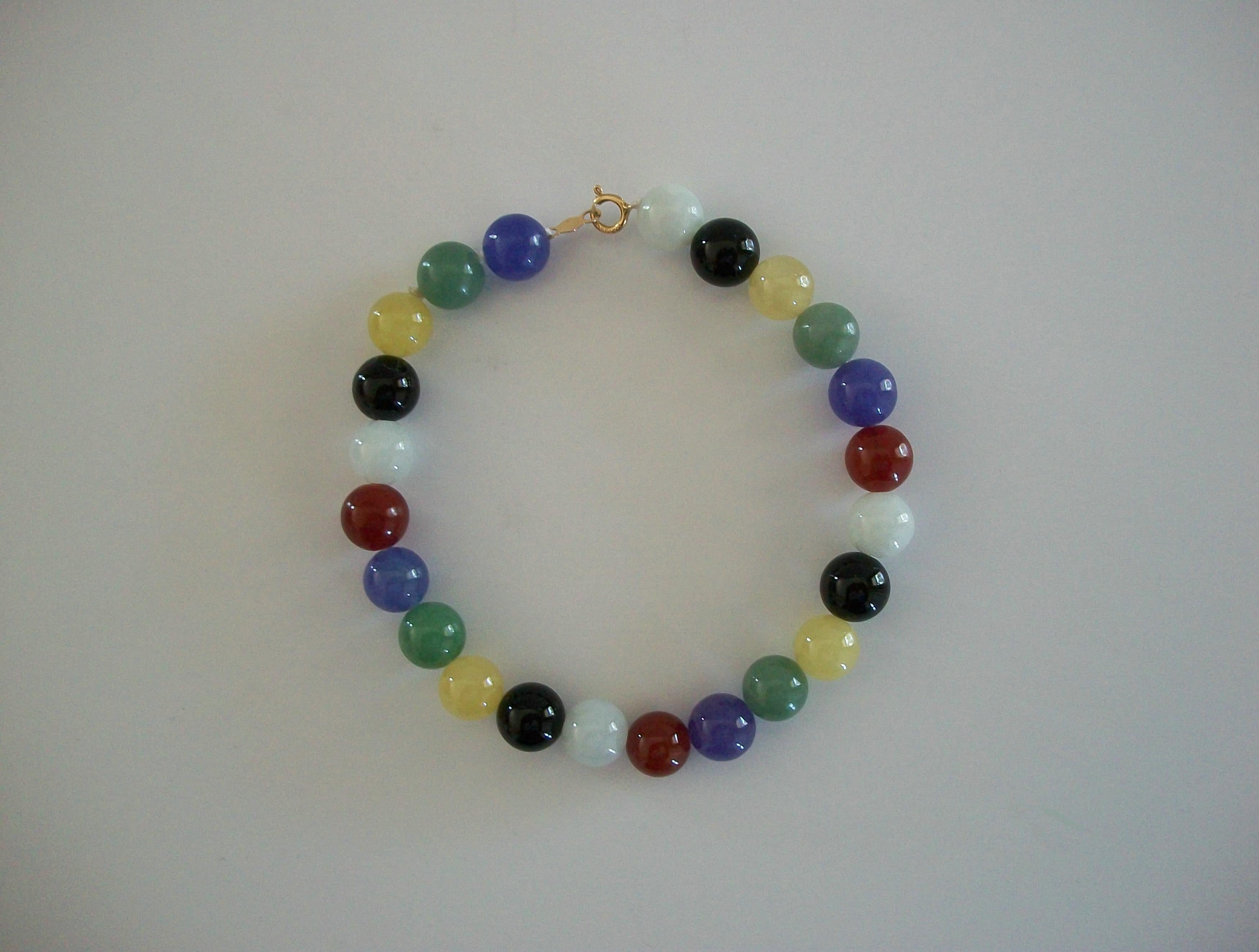 Bracciale di quarzo con perline multicolore d'epoca - Chiusura a 14 carati - Lunghezza 7,5