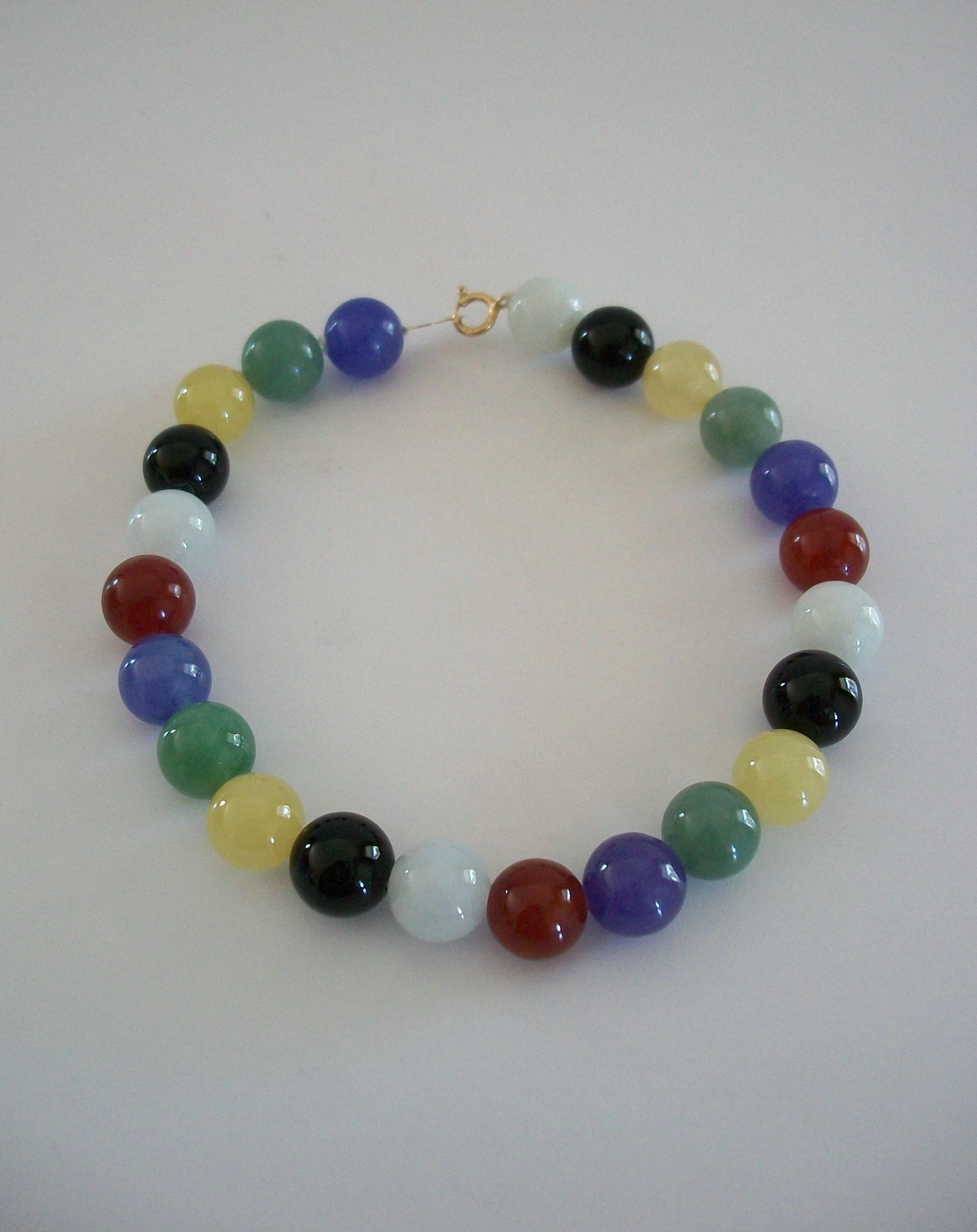 Bracciale di quarzo con perline multicolore d'epoca - Chiusura a 14 carati - Lunghezza 7,5
