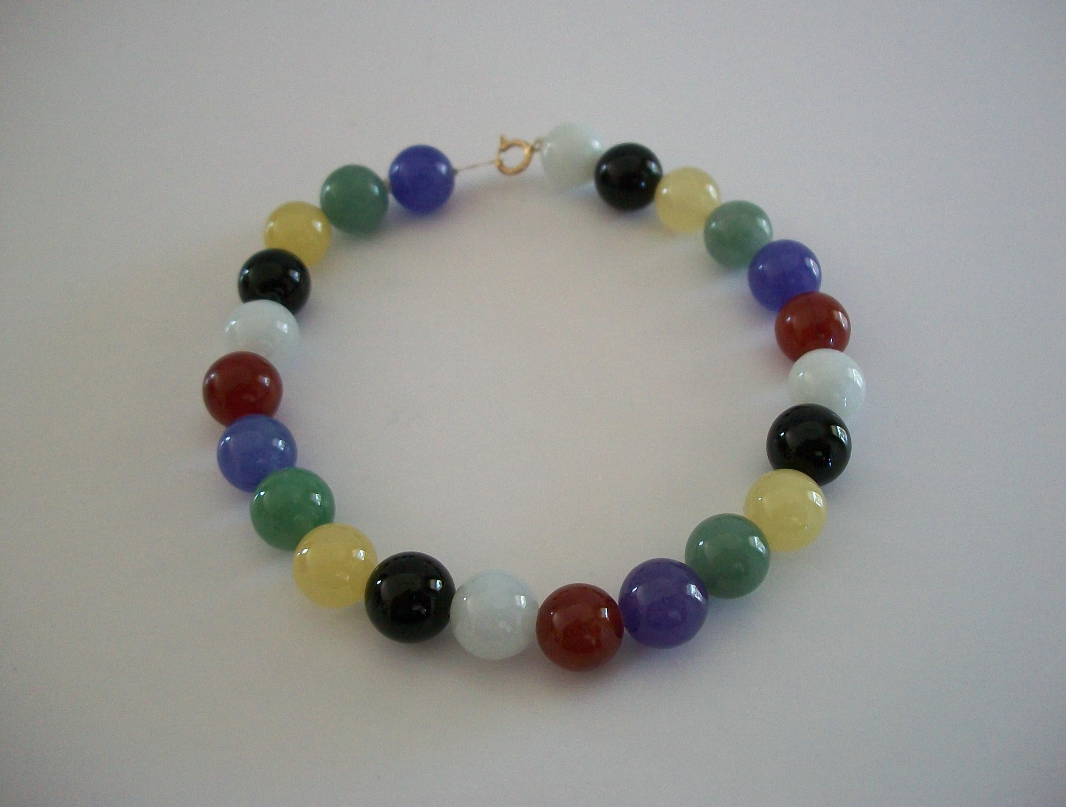 Bracciale di quarzo con perline multicolore d'epoca - Chiusura a 14 carati - Lunghezza 7,5
