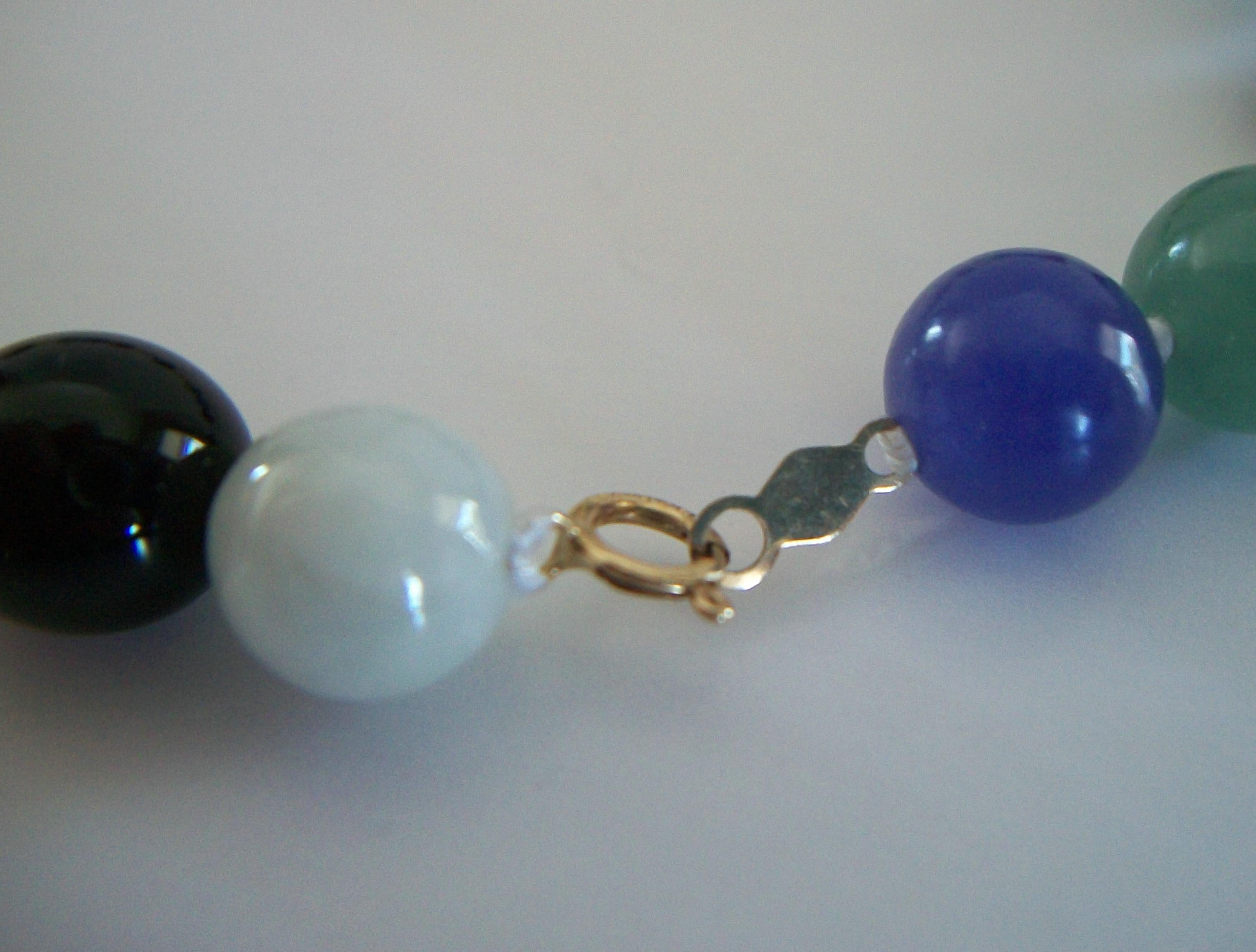 Bracciale di quarzo con perline multicolore d'epoca - Chiusura a 14 carati - Lunghezza 7,5