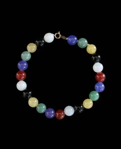 Vintage Multi Color Beaded Quartz Bracelet - 14K Clasp - 7.5" Long - Circa 1990