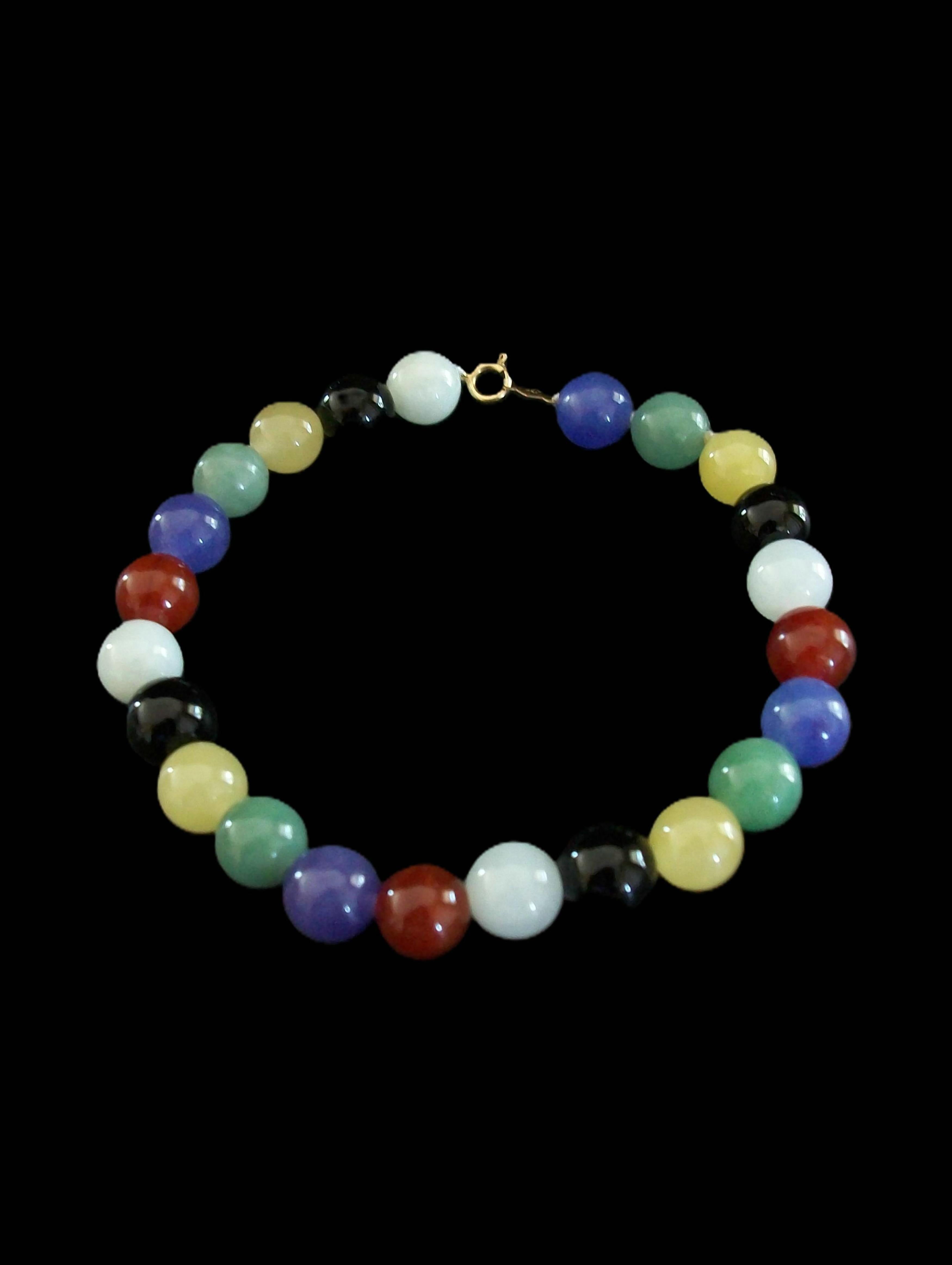 Taglio rotondo Bracciale di quarzo con perline multicolore d'epoca - Chiusura a 14 carati - Lunghezza 7,5