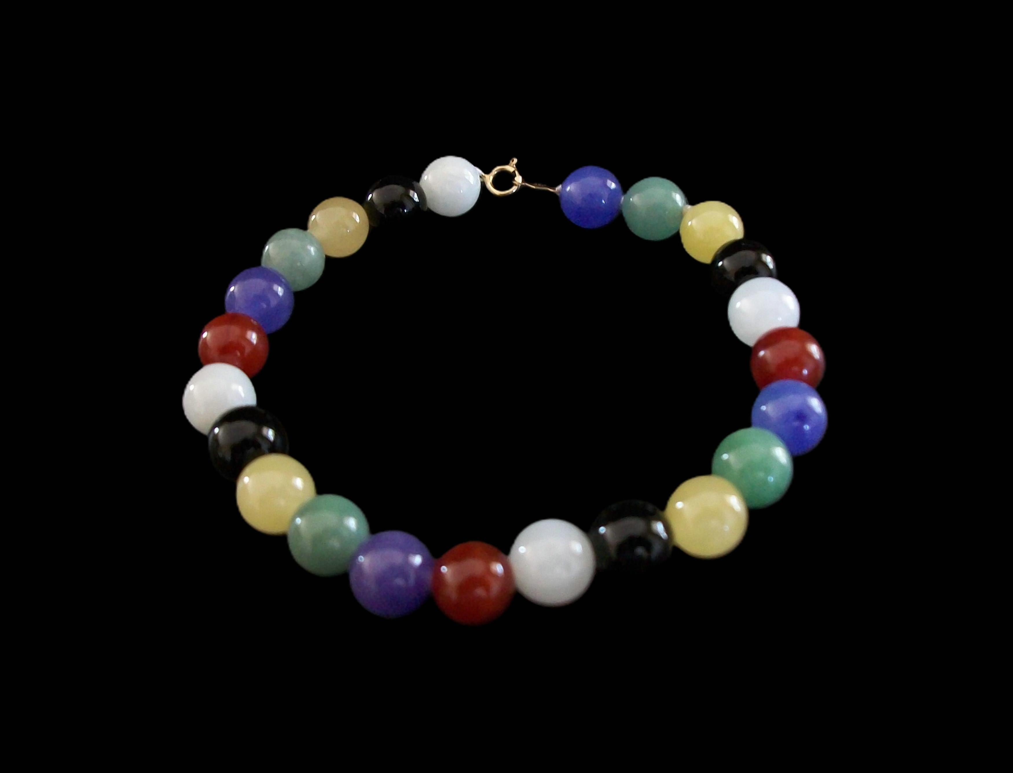 da uomo o donna Bracciale di quarzo con perline multicolore d'epoca - Chiusura a 14 carati - Lunghezza 7,5