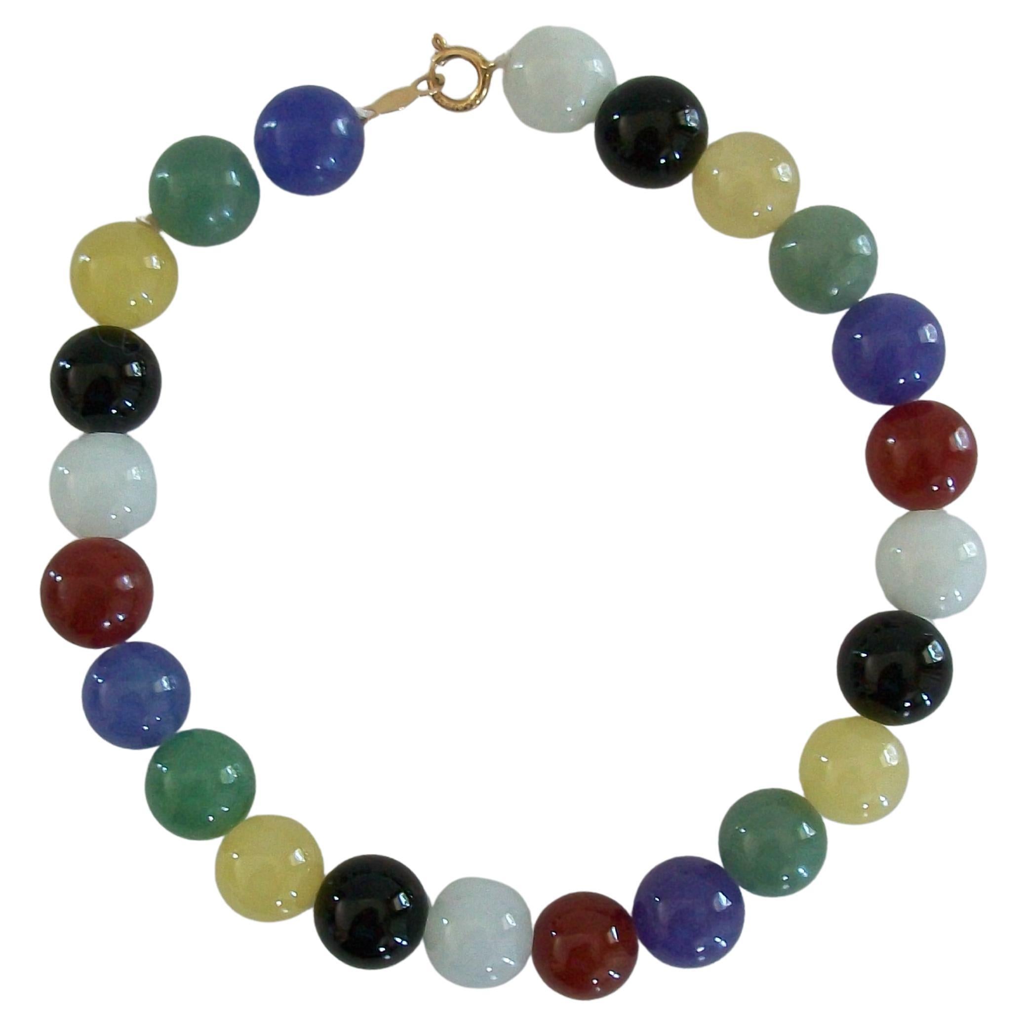 Vintage Multi Color Beaded Quartz Bracelet - 14K Clasp - 7.5" Long - Circa 1990