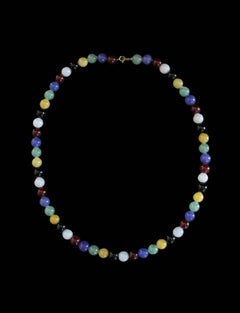Vintage Multi Color Beaded Quartz Necklace - 14K Clasp - 18" Long - Circa 1990