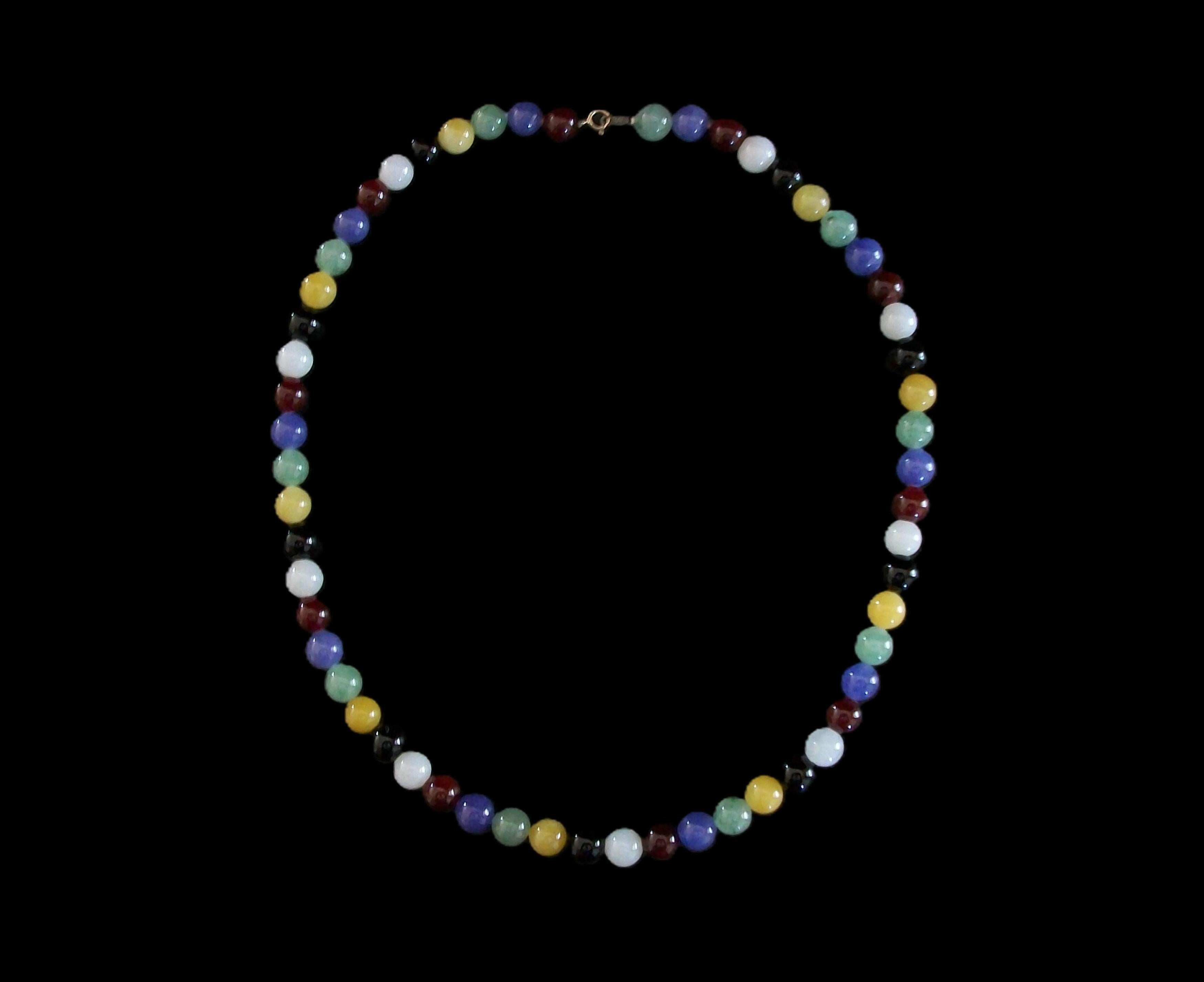 Moderno Collana di quarzo con perline multicolore d'epoca - Chiusura a 14 carati - Lunghezza 18
