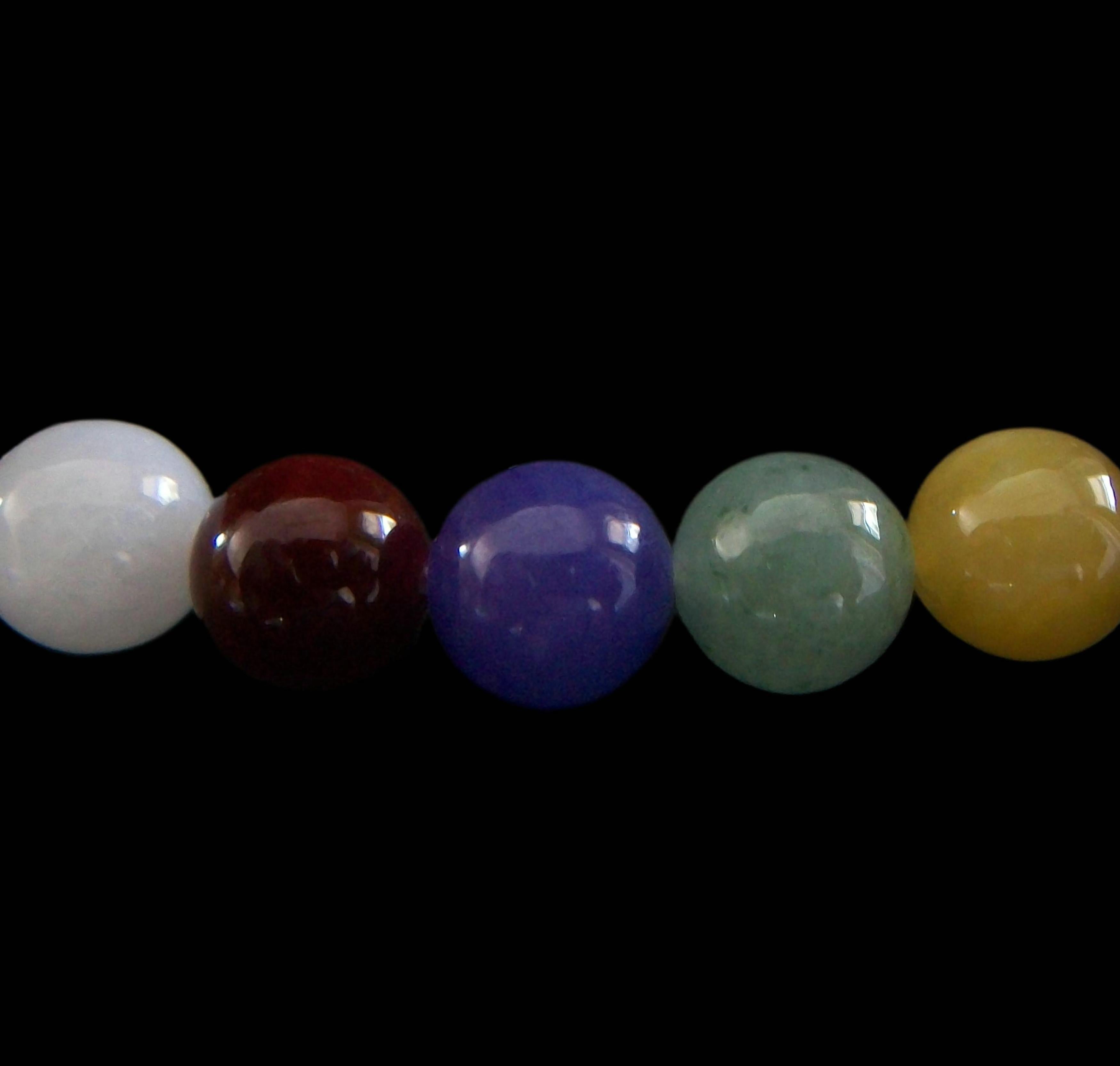 Taglio rotondo Collana di quarzo con perline multicolore d'epoca - Chiusura a 14 carati - Lunghezza 18