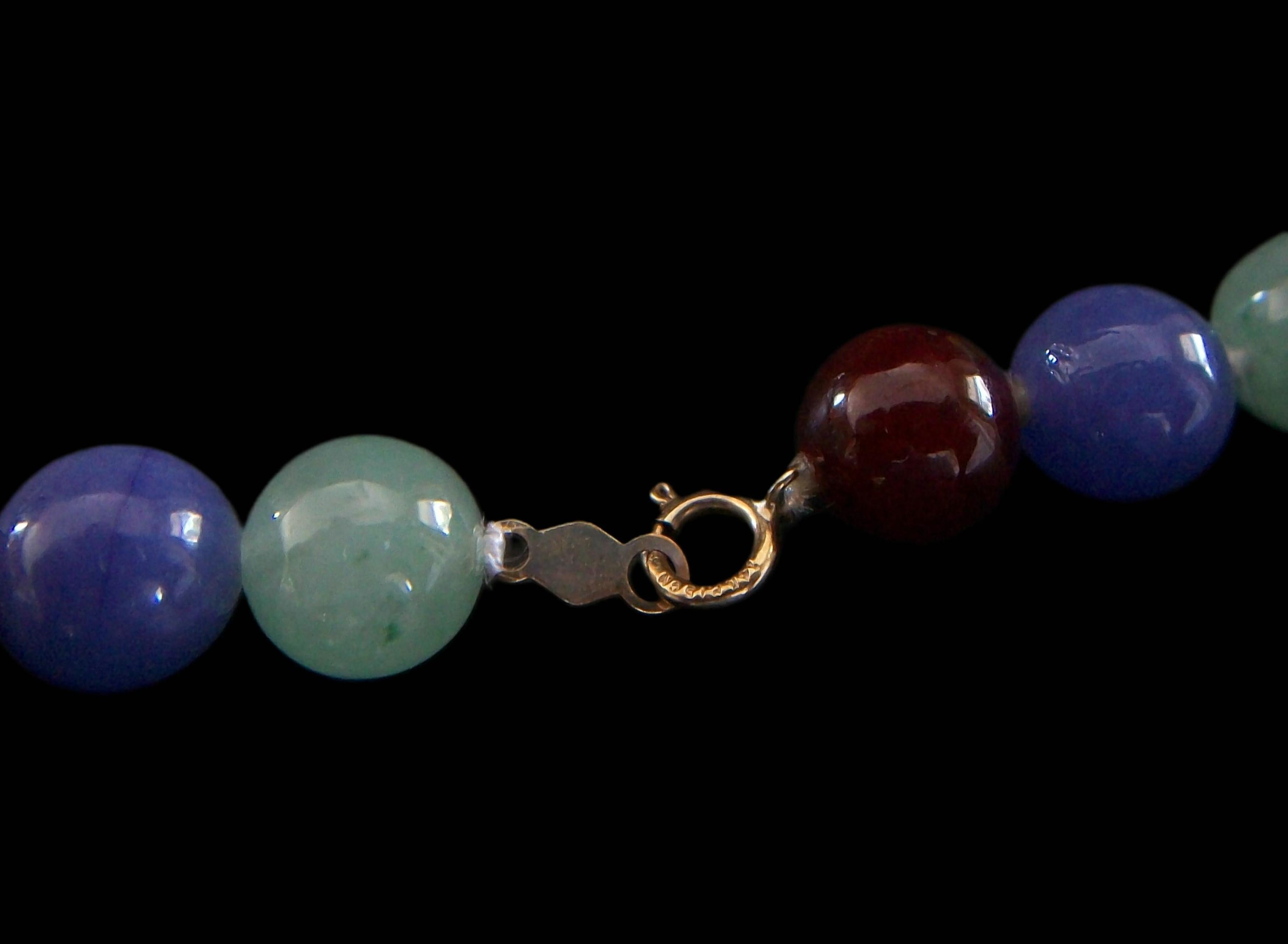 Collana di quarzo con perline multicolore d'epoca - Chiusura a 14 carati - Lunghezza 18