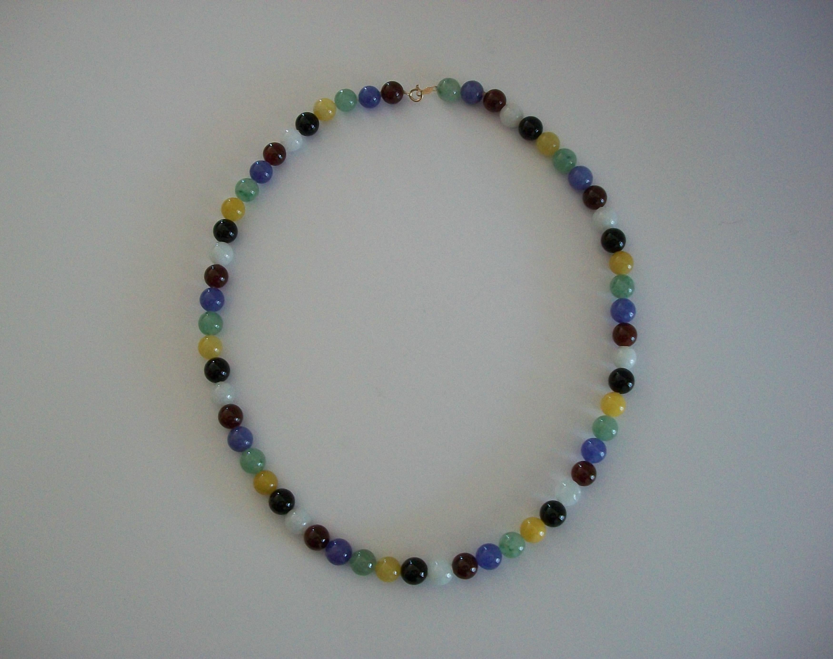 Collana di quarzo con perline multicolore d'epoca - Chiusura a 14 carati - Lunghezza 18