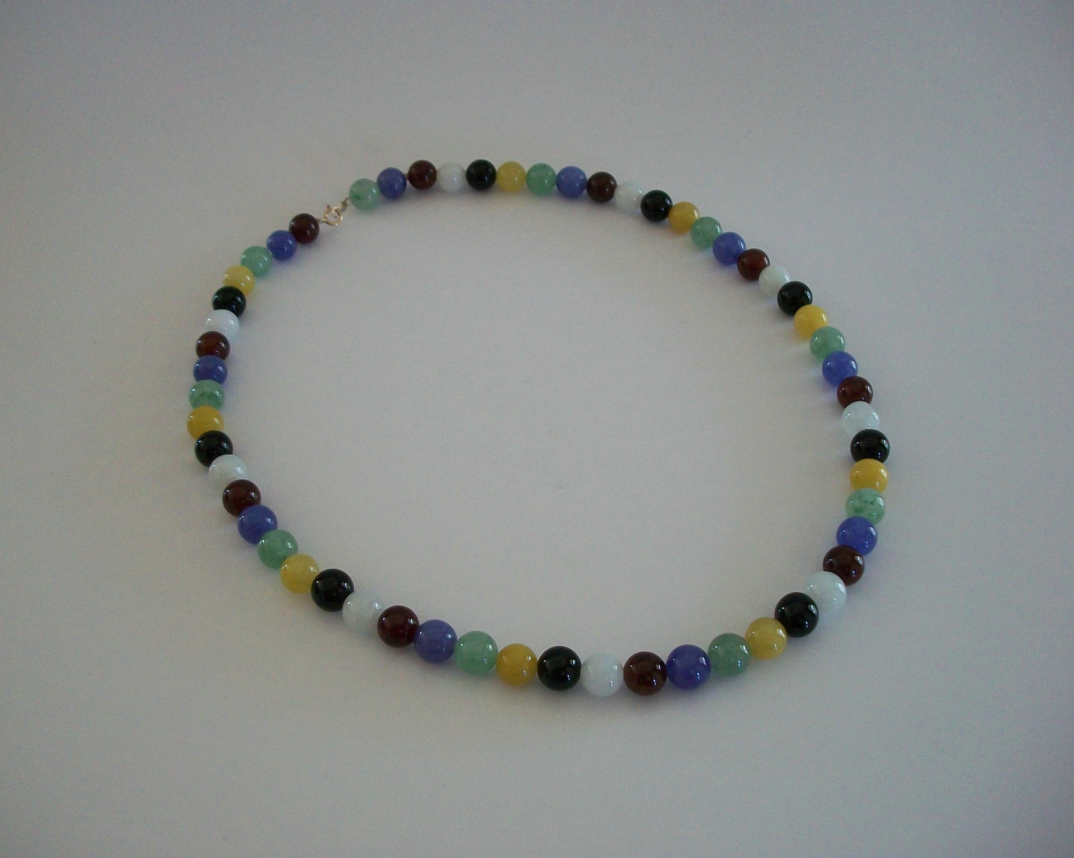Collana di quarzo con perline multicolore d'epoca - Chiusura a 14 carati - Lunghezza 18
