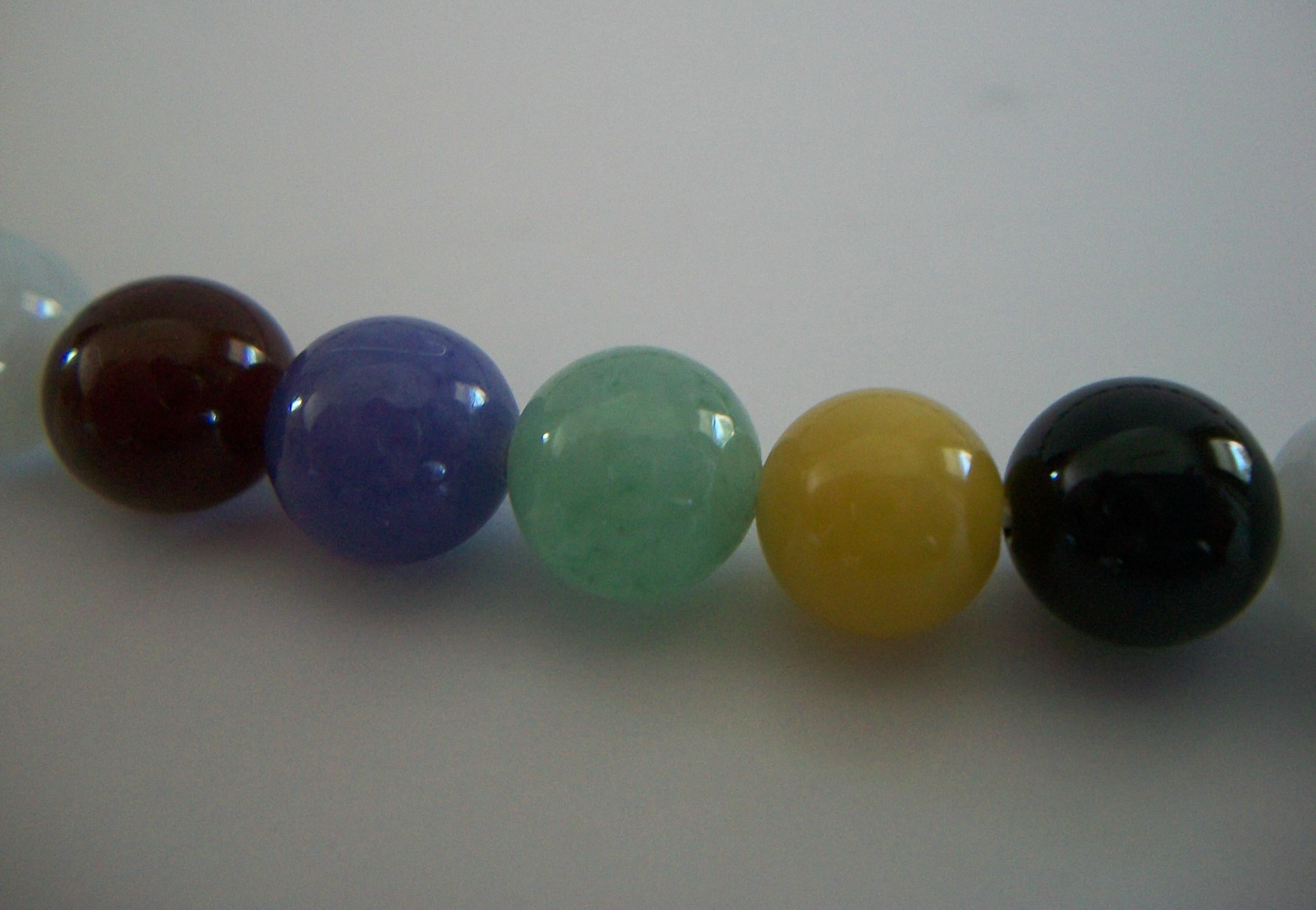 Collana di quarzo con perline multicolore d'epoca - Chiusura a 14 carati - Lunghezza 18