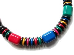 Vintage Multi-color & Black Acrylic Bead Necklace - Unsigned - Circa 1980's