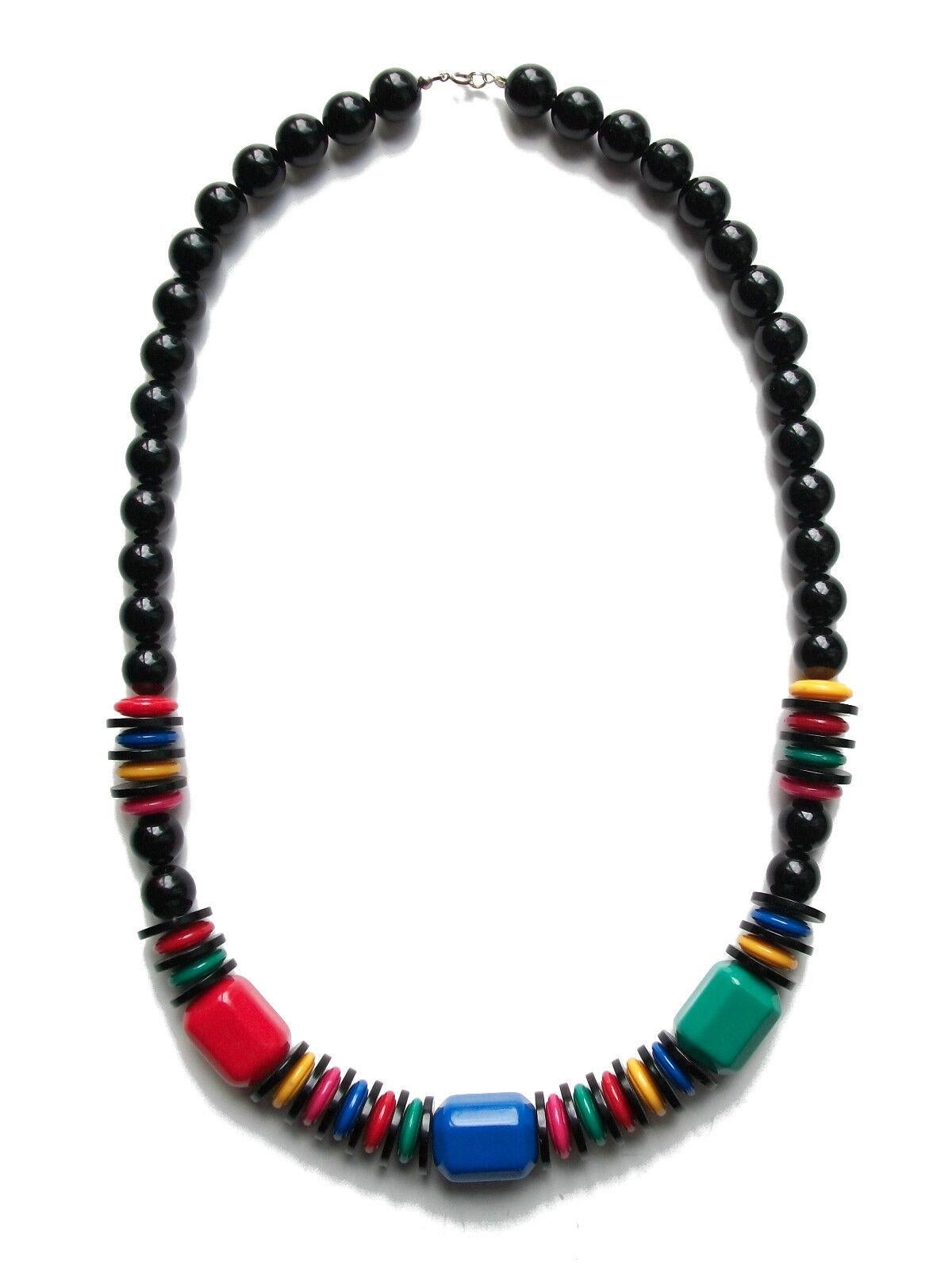 Vintage Multi-color & Black Acrylic Bead Necklace - Unsigned - Circa 1980's For Sale 3