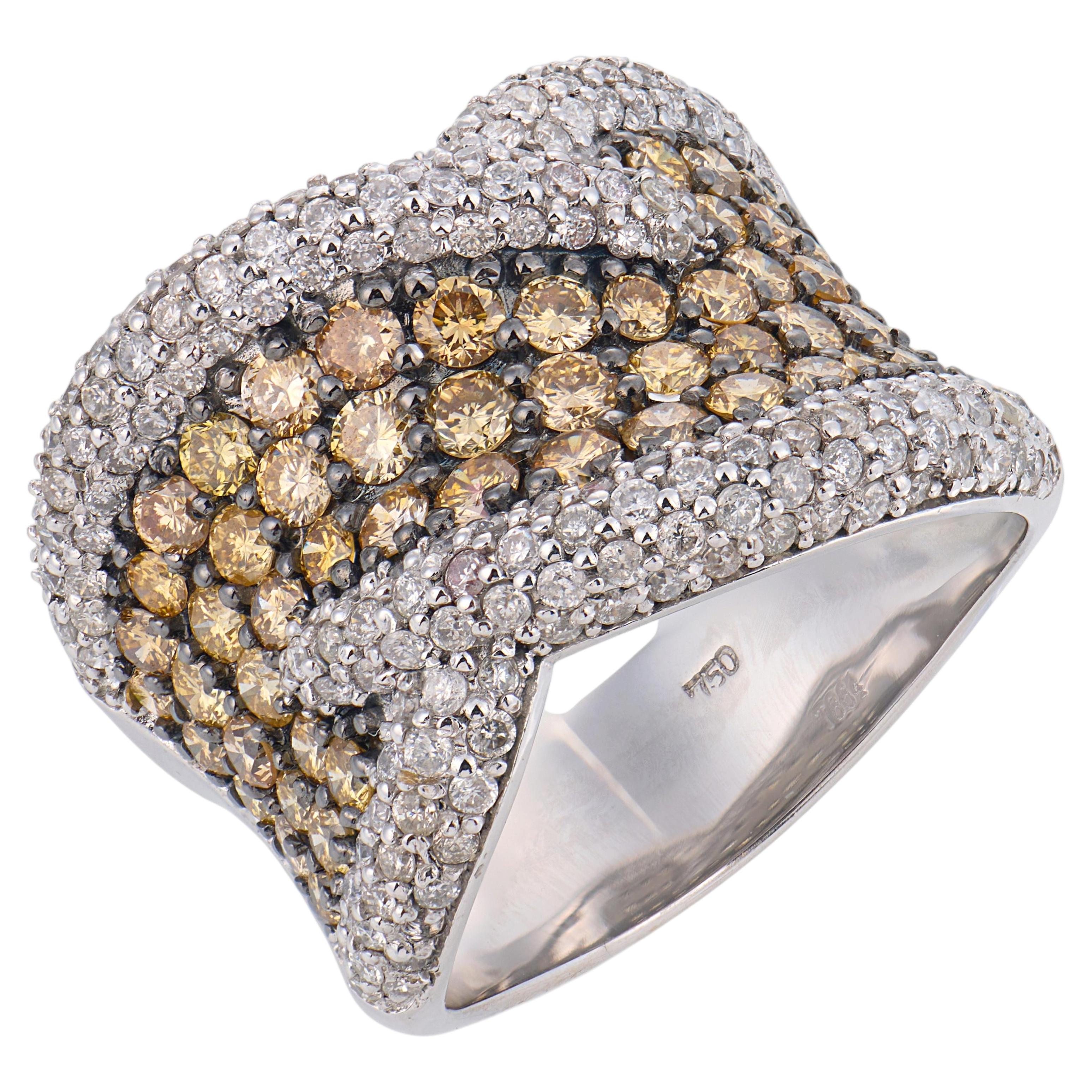 Vintage multi color diamond 18k white gold cocktail ring