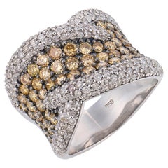 Vintage multi color diamond 18k white gold cocktail ring