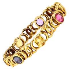 Vintage Multi-Color Gemstone Link Bracelet in 18 Karat, circa 1980