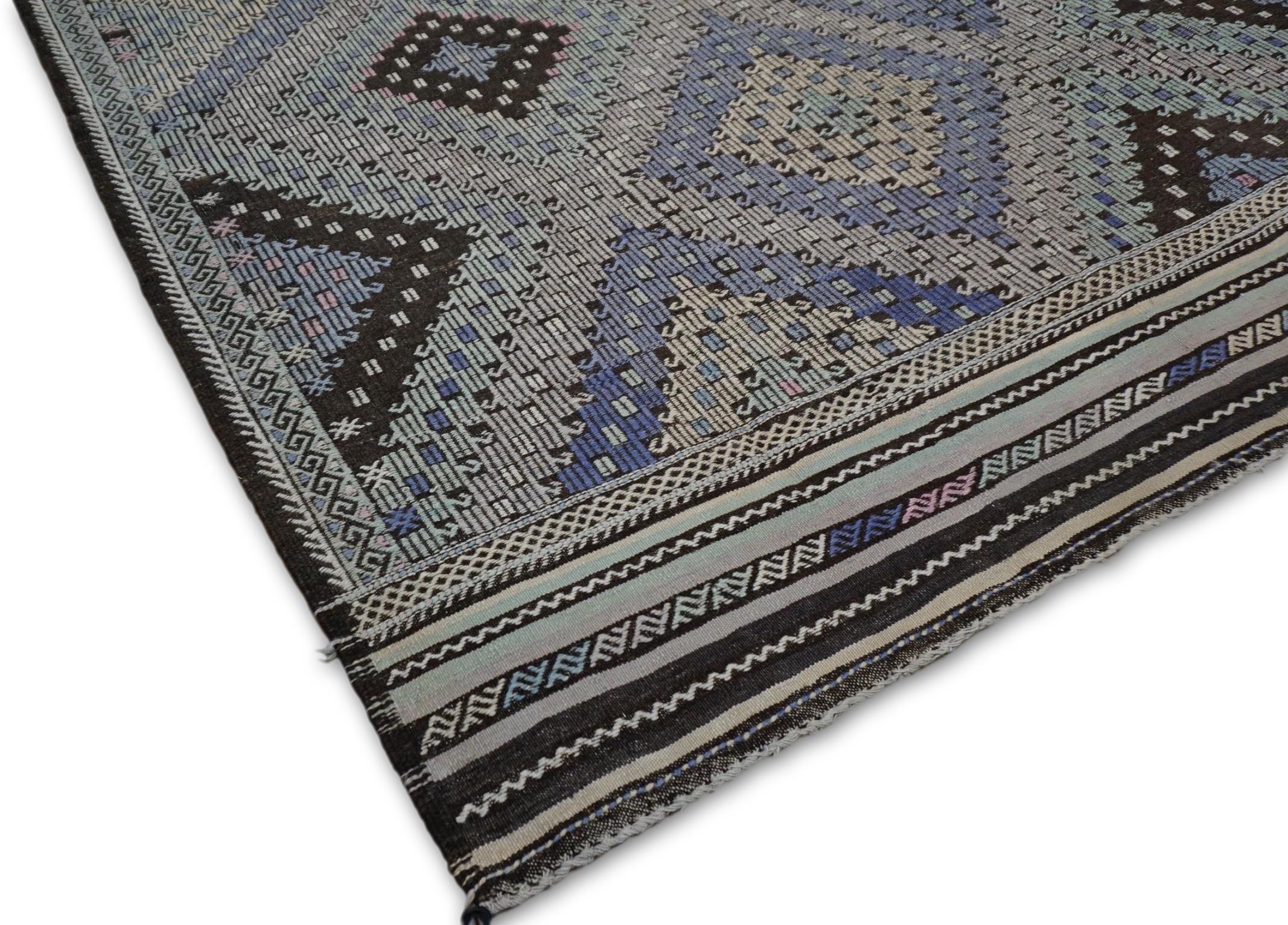 Mehrfarbiger geometrischer Diamant-Muster gemusterter Wollkilim 6'8''x9'3'' (Moderne) im Angebot