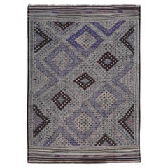 Vintage Multi Color Geometric Diamond Patterned Wool Kilim 6'8''x9'3''