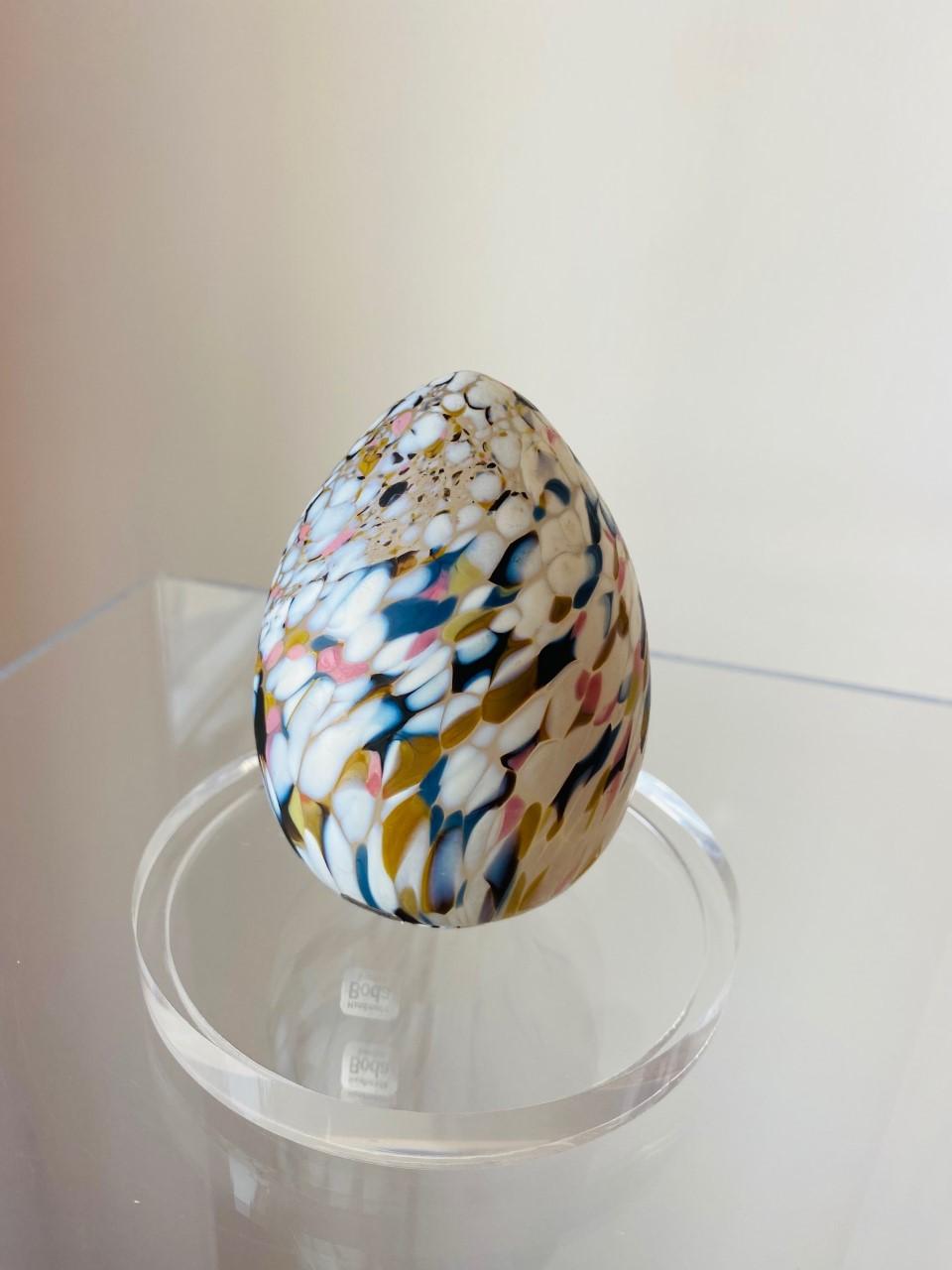 Mid-Century Modern Vintage Multi Color Glass Egg Sculpture by Kosta Boda For Sale
