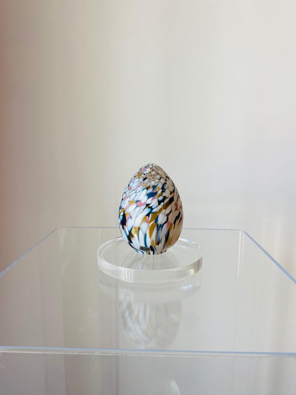 Swedish Vintage Multi Color Glass Egg Sculpture by Kosta Boda For Sale