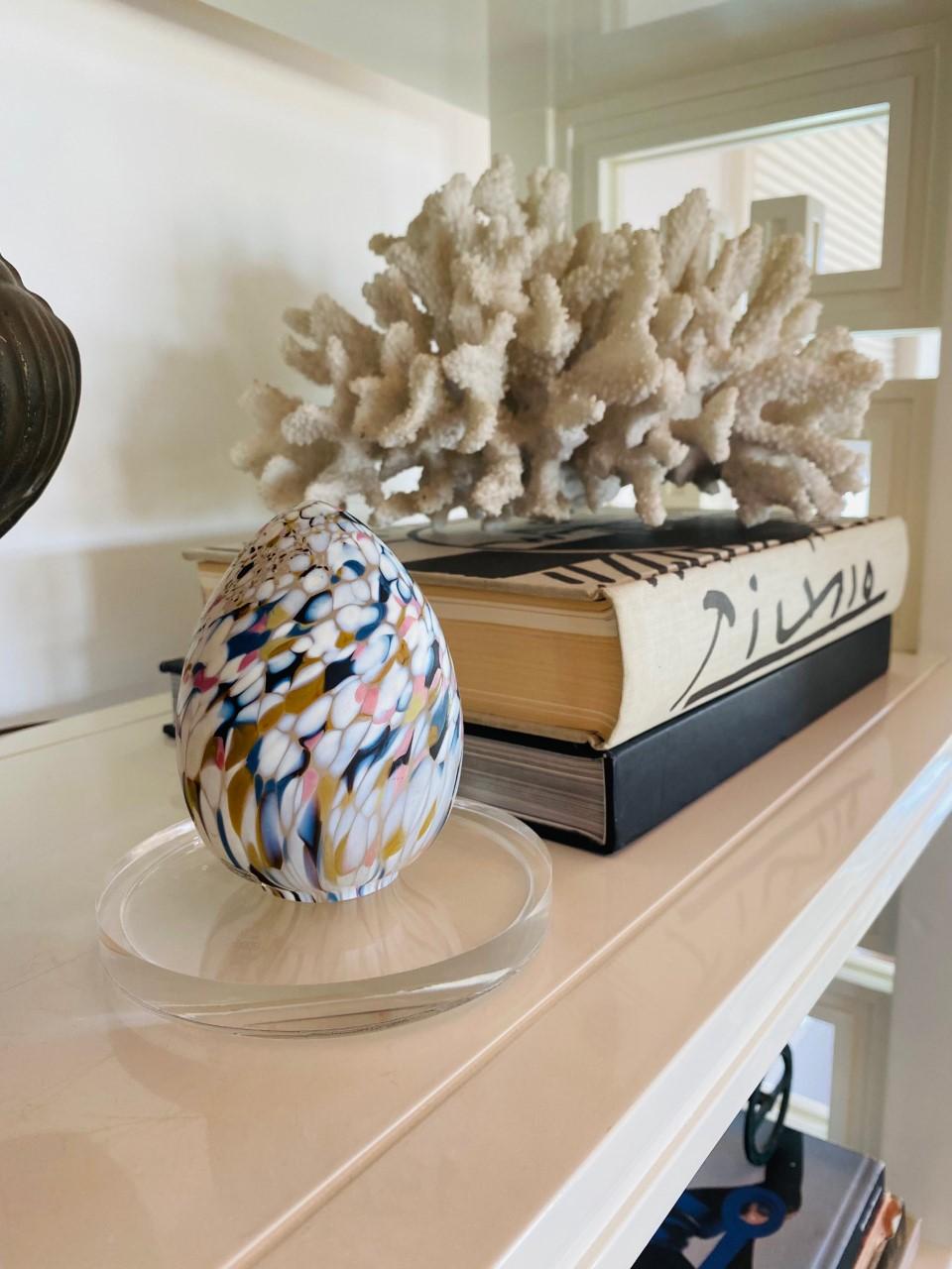 Hand-Crafted Vintage Multi Color Glass Egg Sculpture by Kosta Boda For Sale