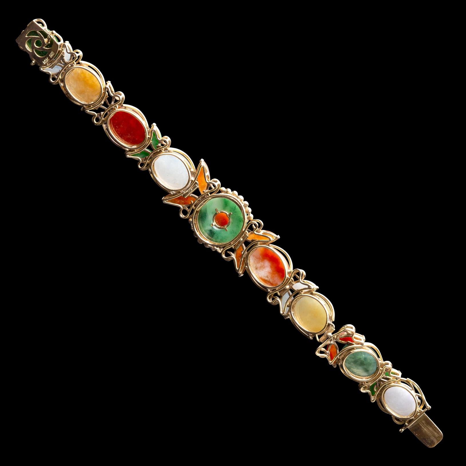 Vintage Multi-Color Jade and 14 Karat Gold Bracelet 2