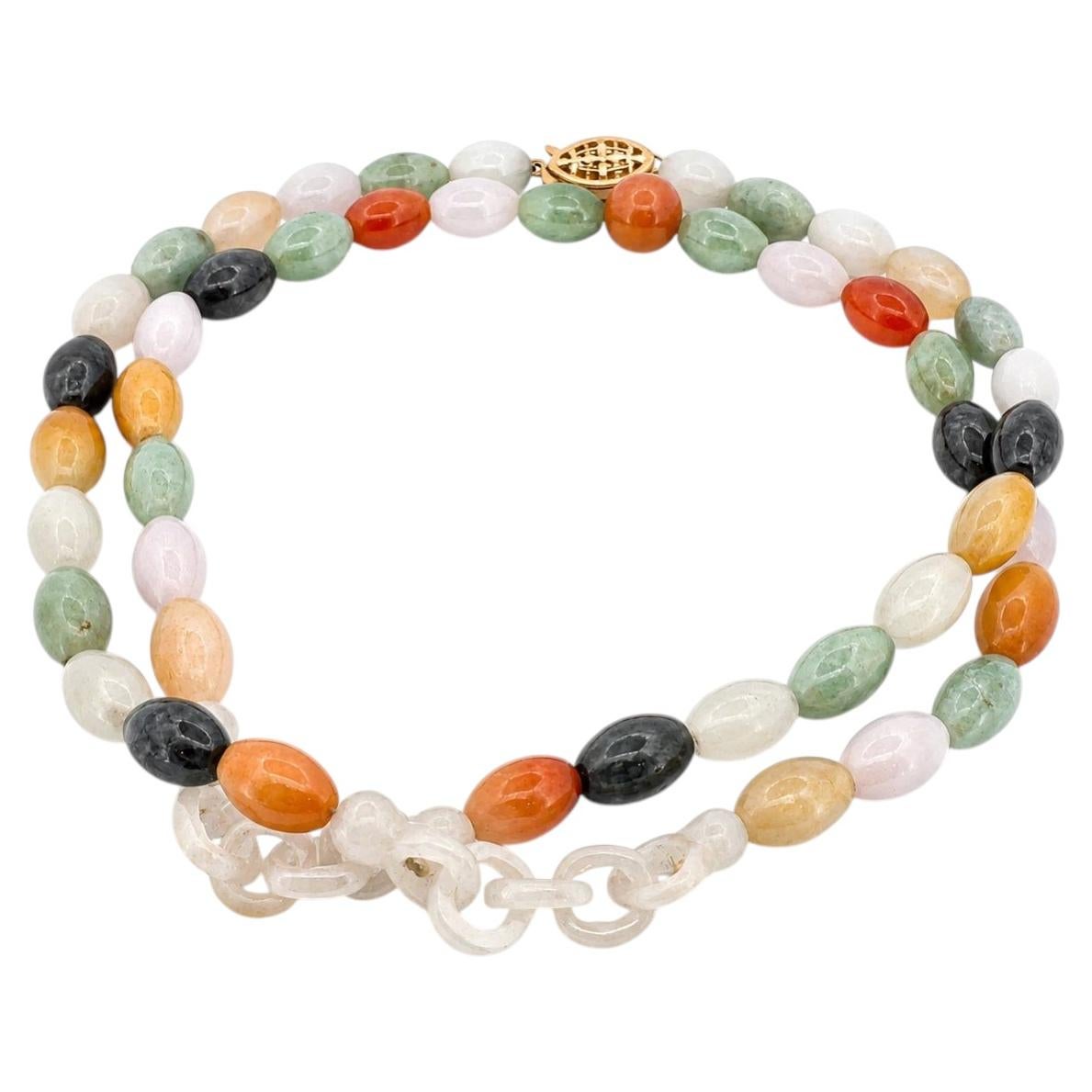 Vintage Multi-Color Jade Bead Necklace 14K Yellow Gold Clasp 27.5" Estate