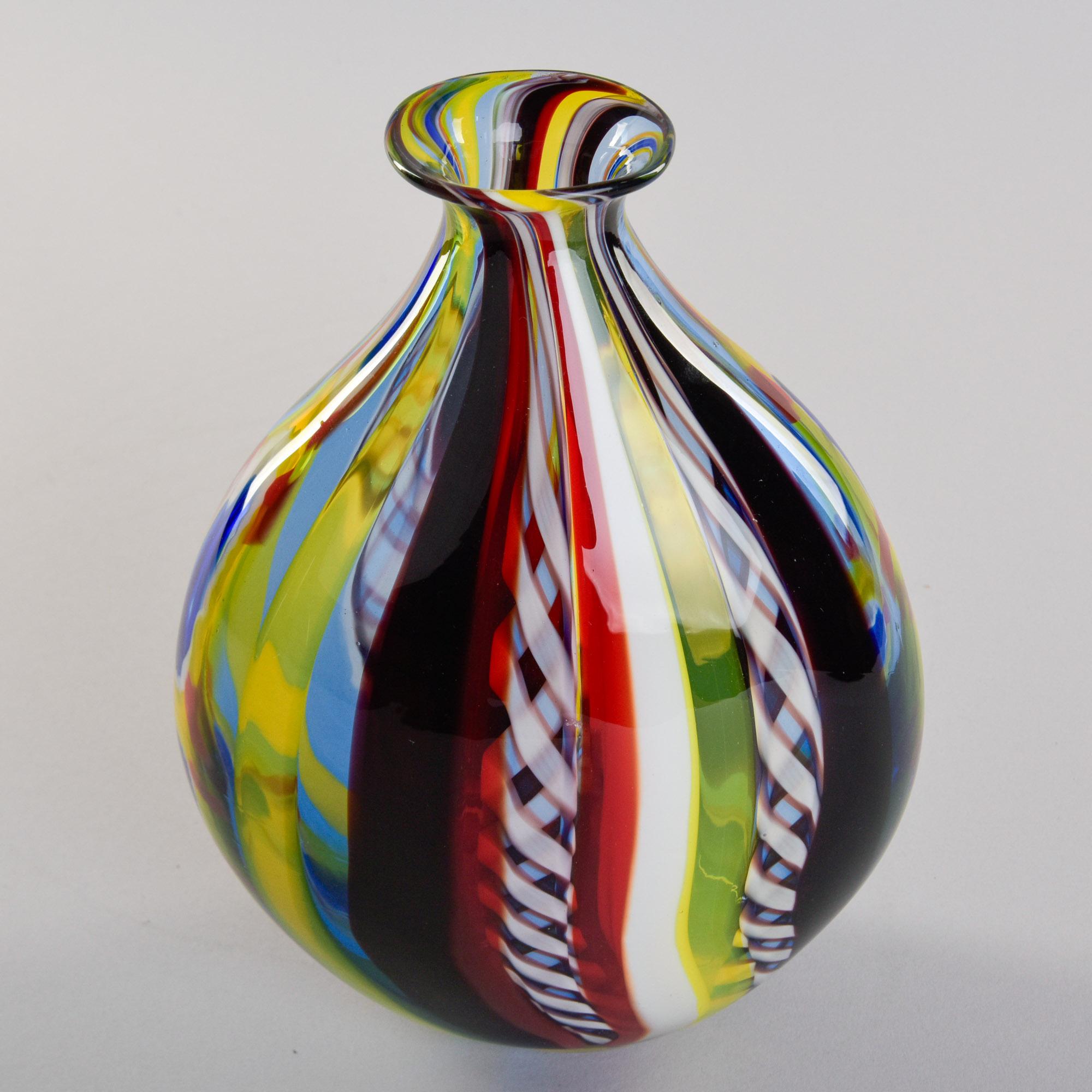 Vaso multicolore d'epoca in vetro di Murano firmato Fabiano Zanchi in vendita 3