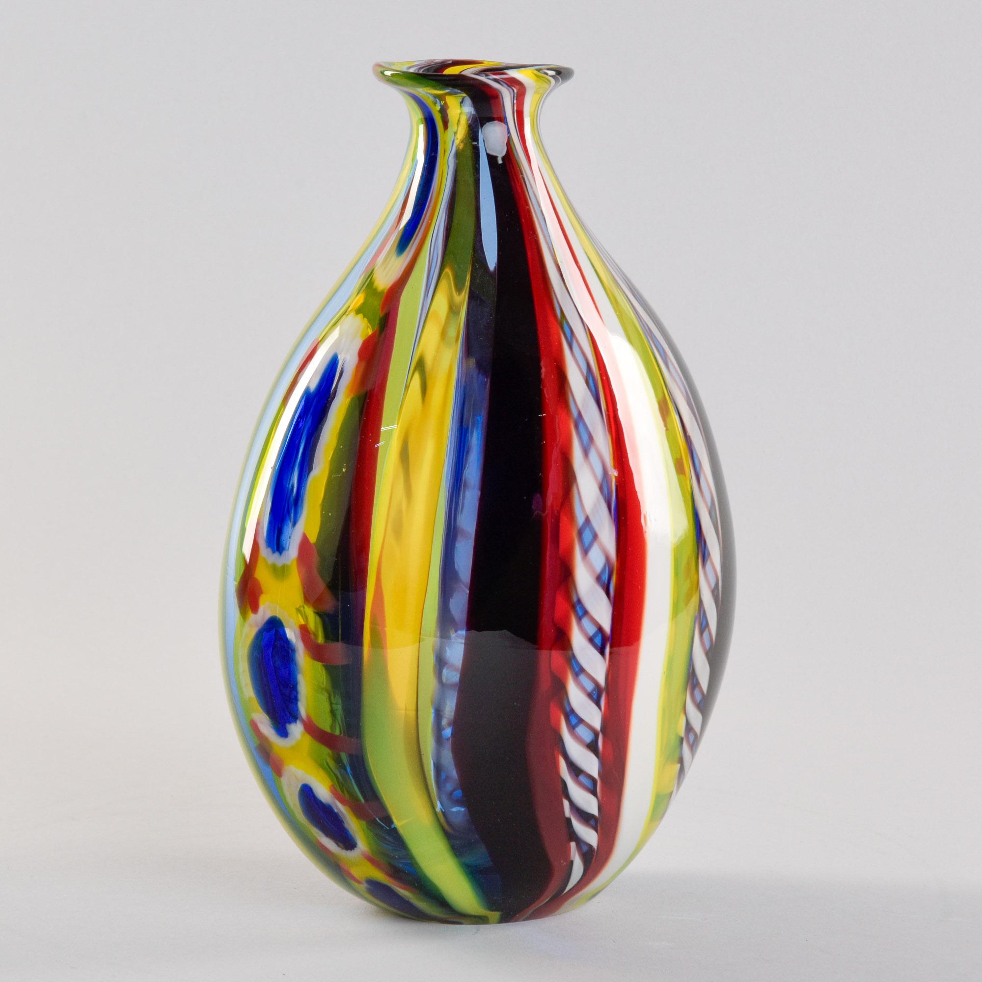 Mid-Century moderno Vaso multicolore d'epoca in vetro di Murano firmato Fabiano Zanchi in vendita